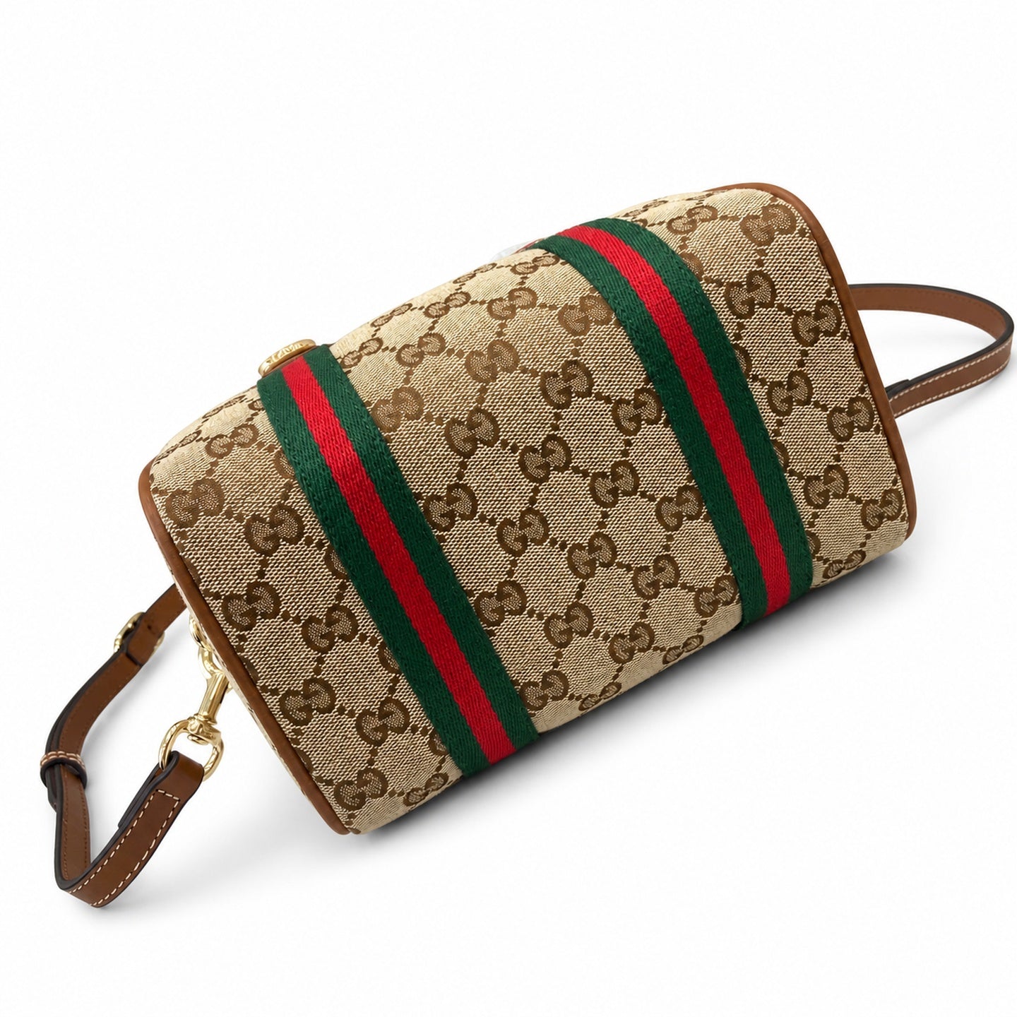 Gucci Mini Cotton Canvas Leather Beige Brown Gold Handbag