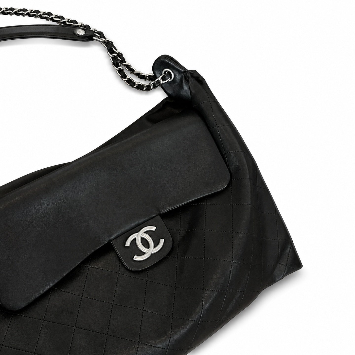 Chanel Black Silver Hobo Bag
