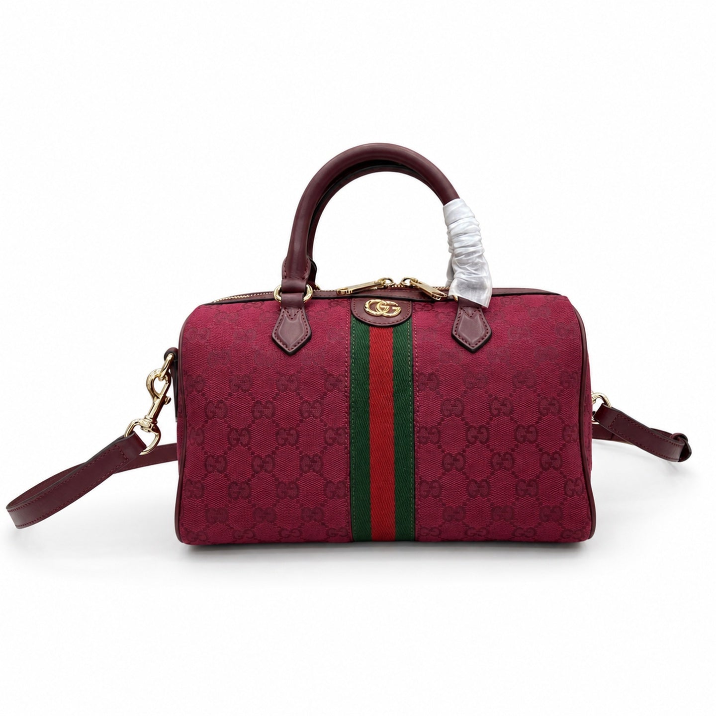 Gucci Ophidia Supreme Small Canvas Leather Red Green Gold Boston Bag