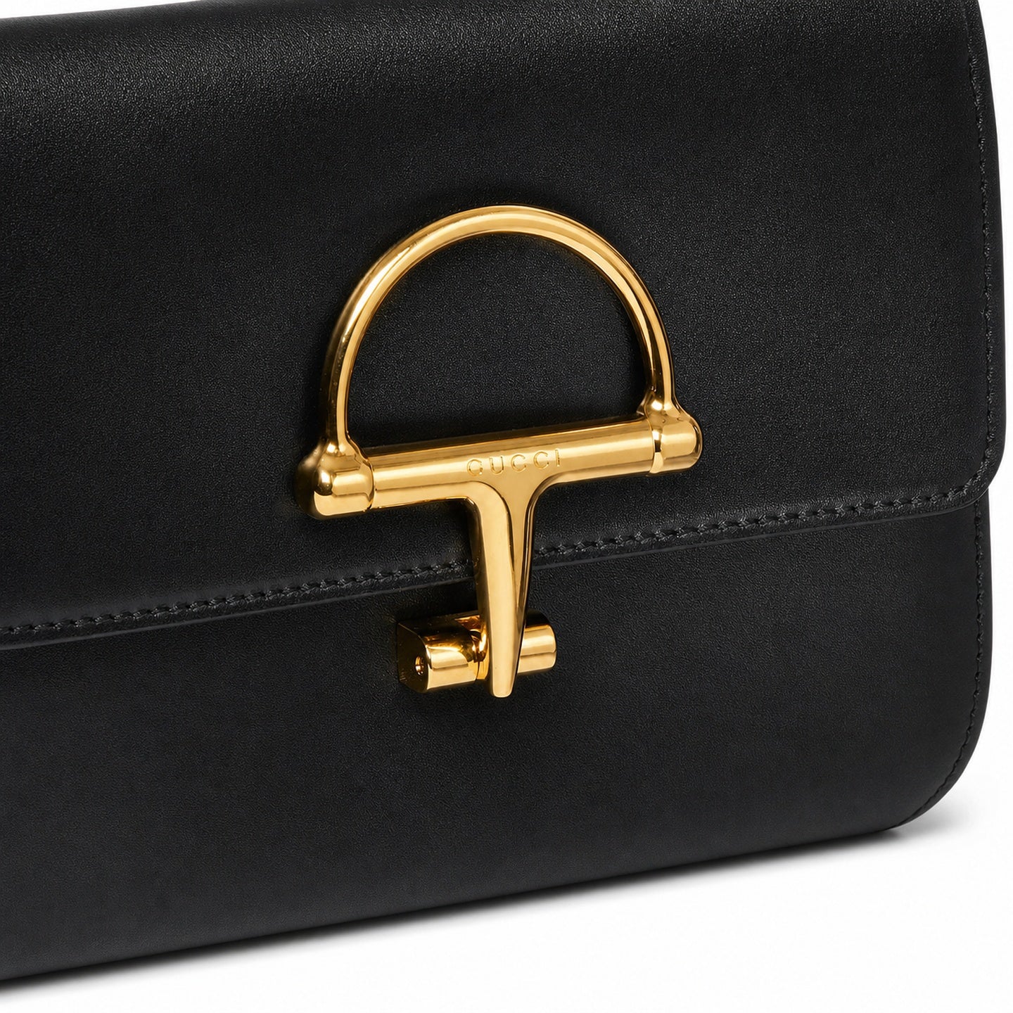 Gucci Horsebit Leather Black Gold Handbag