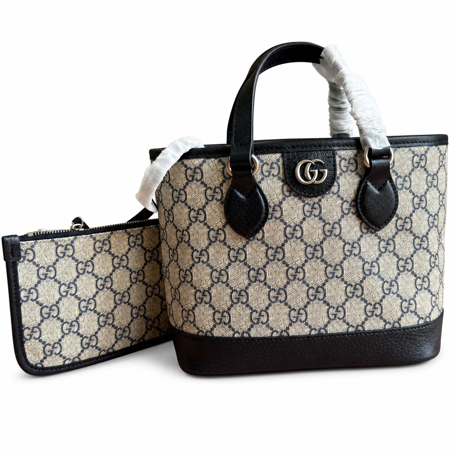Gucci Supreme Mini Cotton Canvas Leather Black Crossbody Bag