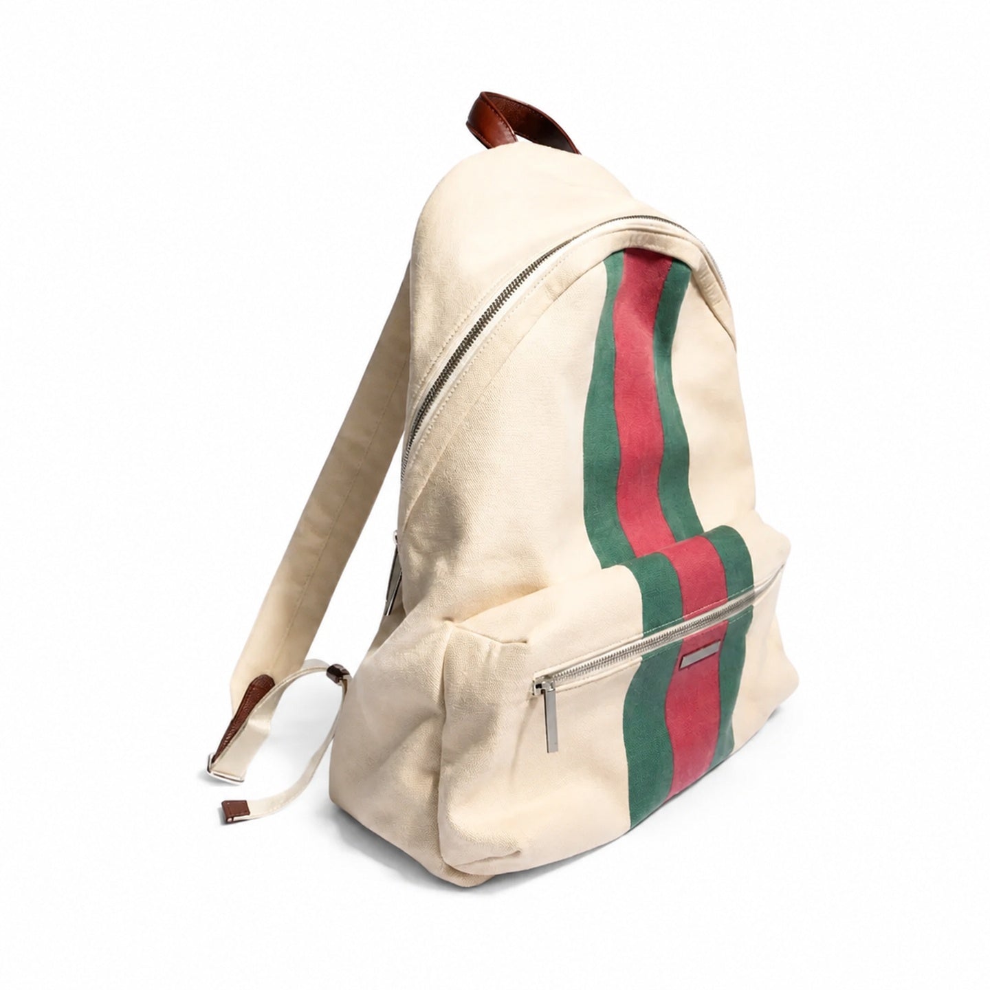 Gucci Quilted Cotton Canvas Leather Brown Red Green Backpack