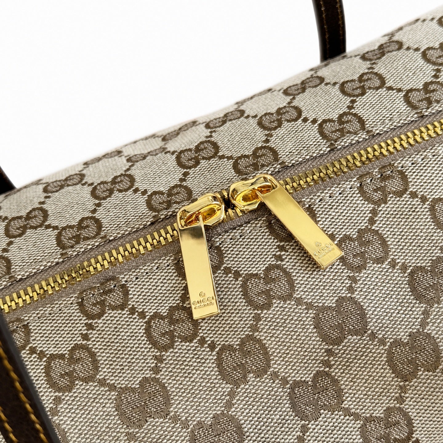 Gucci Denim Nylon Leather Brown Blue Boston Bag