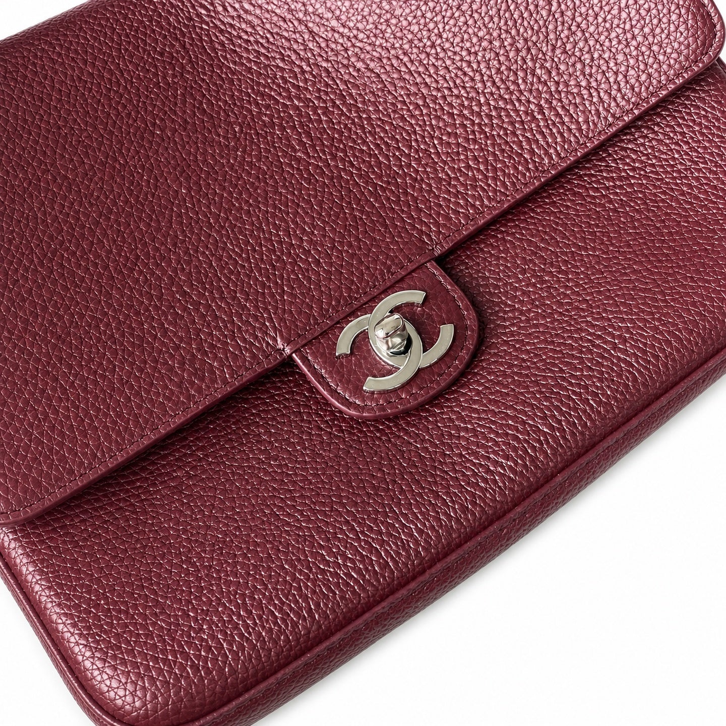 Chanel Small Leather Silver Burgundy Bag