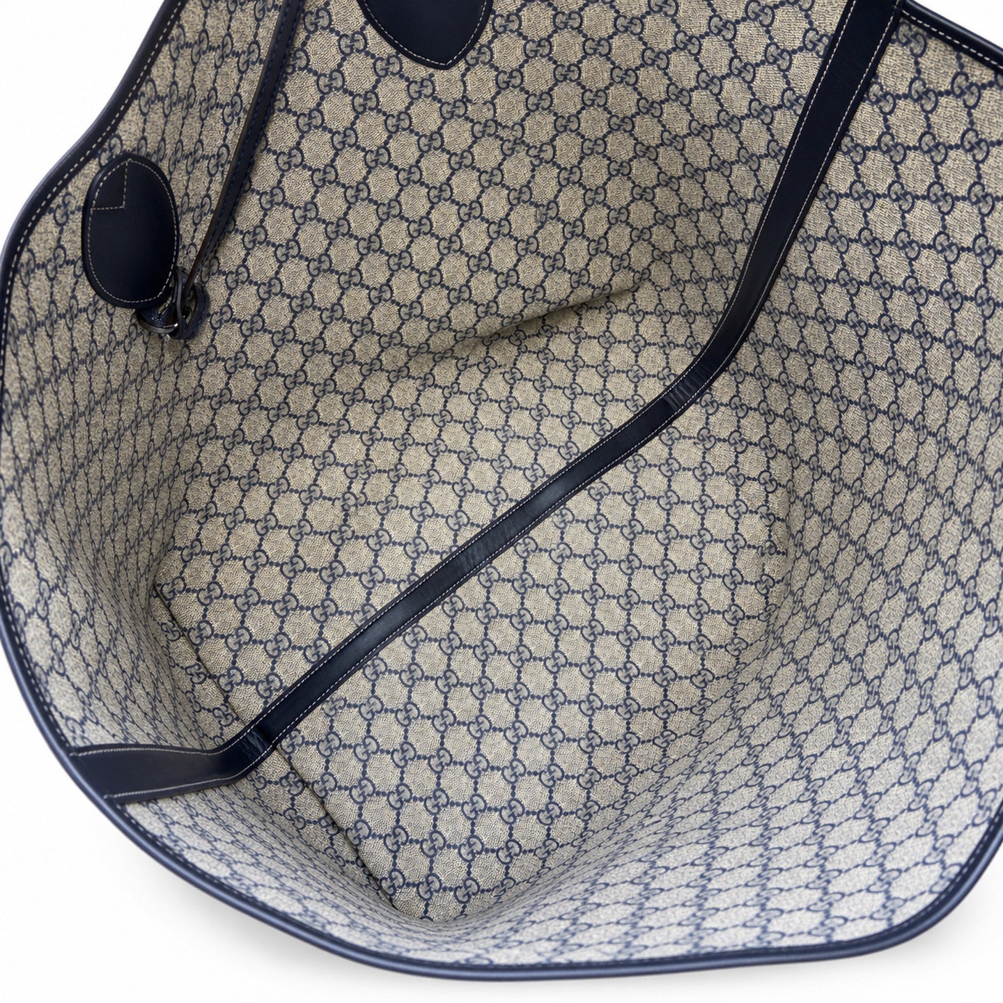 Gucci Supreme Reversible Medium Denim Canvas Leather Beige Blue Handbag