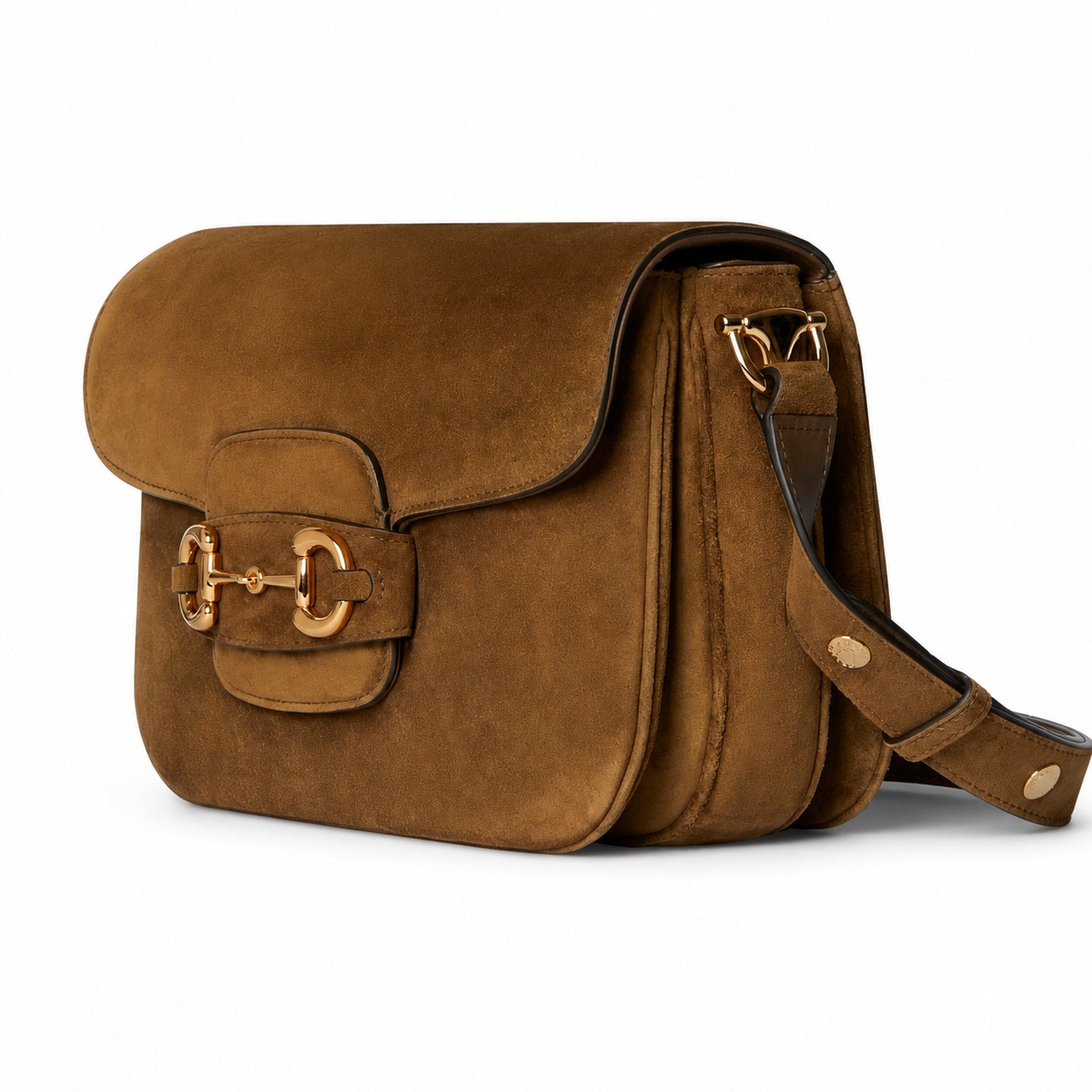 Gucci Horsebit 1955 Suede Leather Brown Gold Shoulder Bag