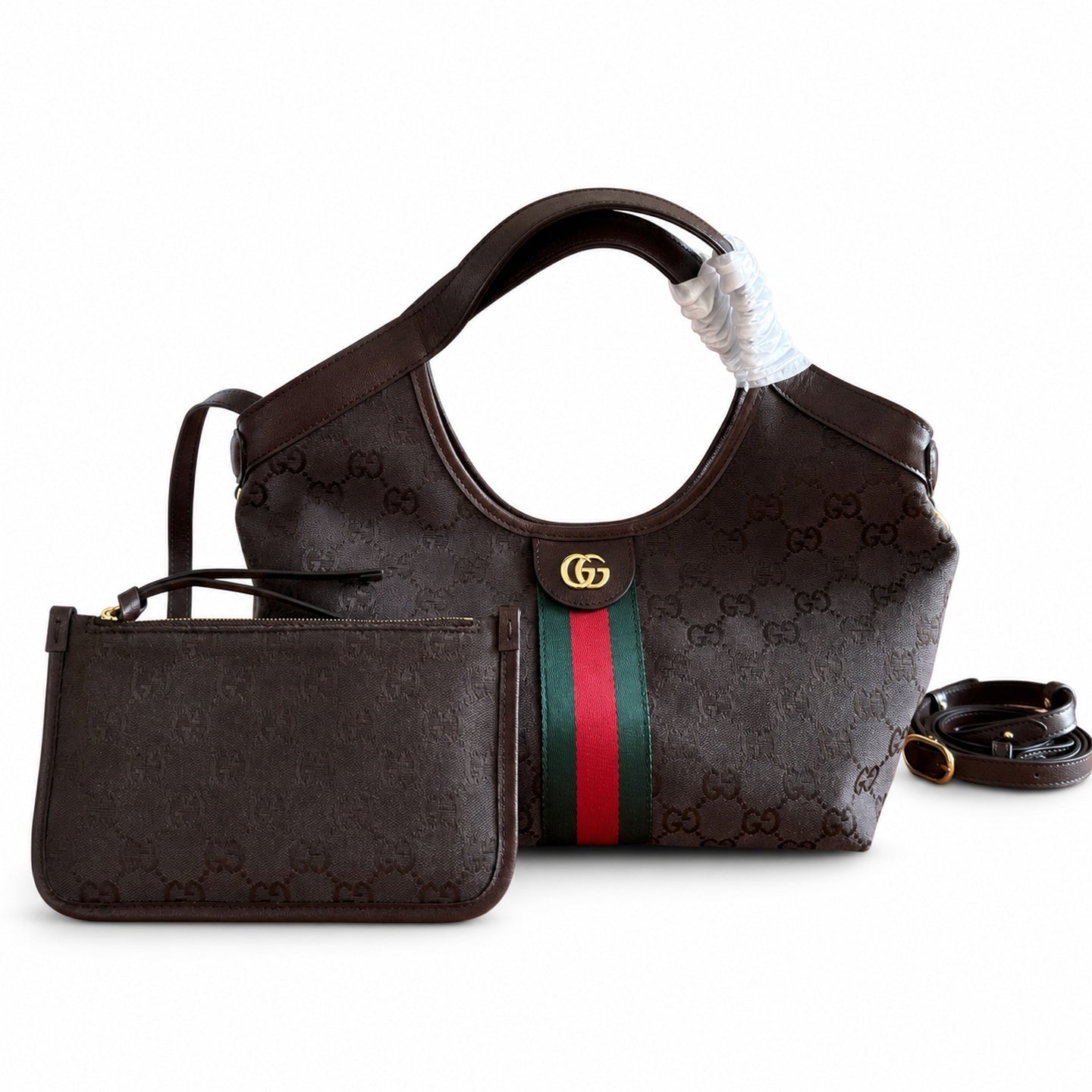 Gucci Giglio Canvas Leather Brown Red Green Gold Handbag