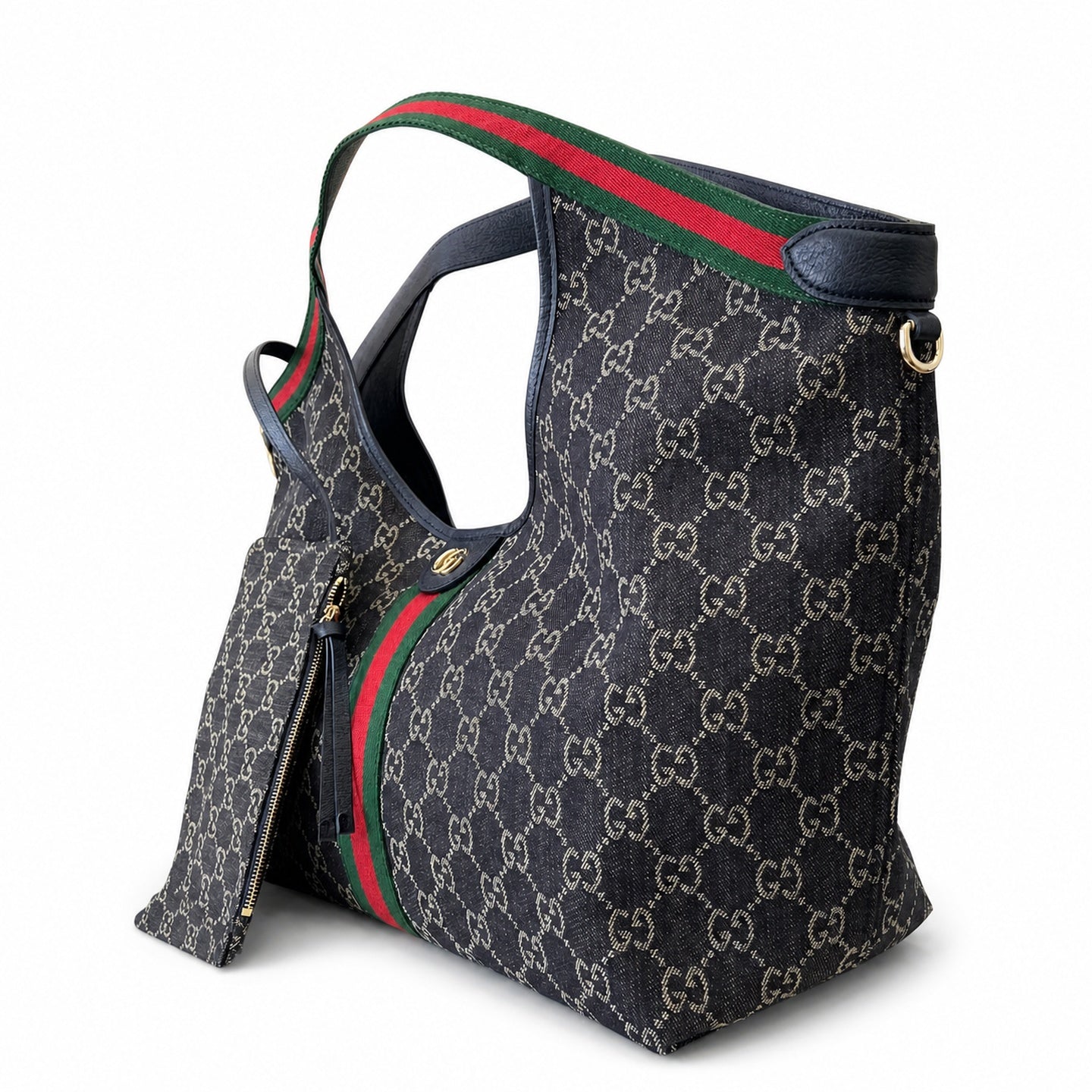 Gucci Giglio Cotton Denim Canvas Black White Red Green Gold Handbag