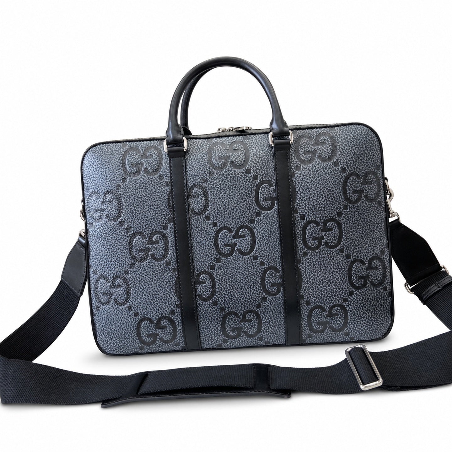 Gucci Cotton Leather Black Gray Briefcase
