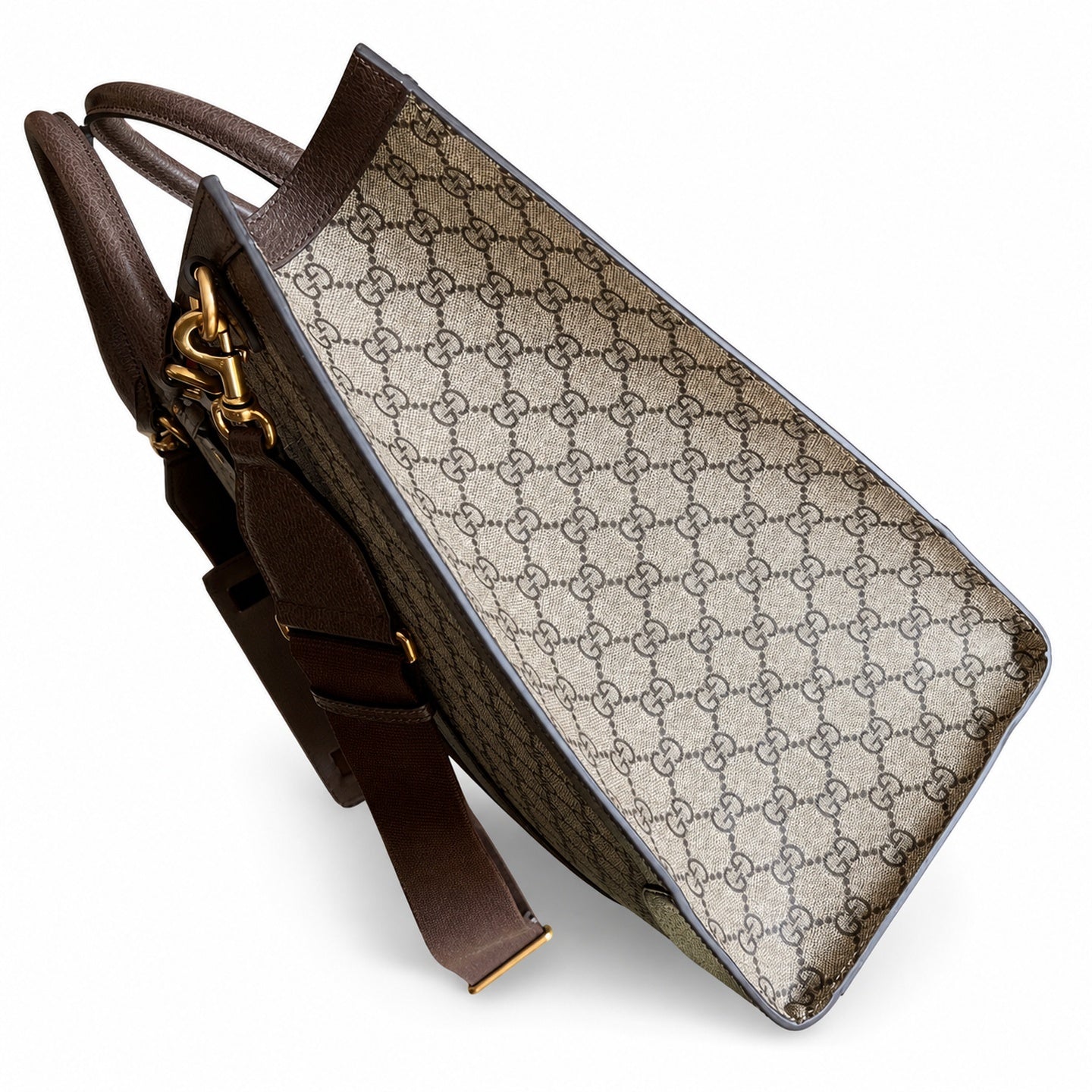 Gucci Ophidia Supreme Large Cotton Canvas Leather Beige Brown Red Green Gold Shopping Bag