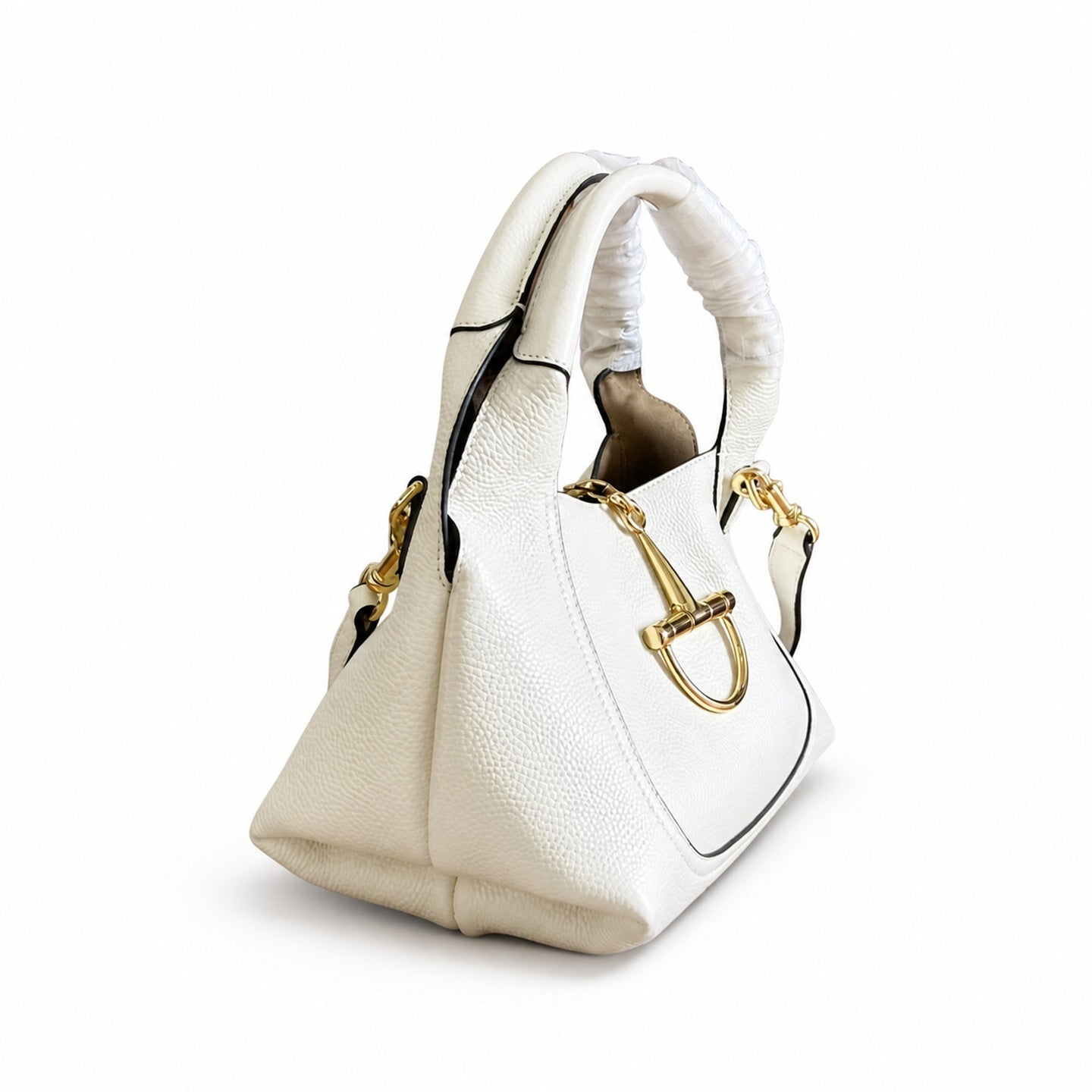 Gucci Horsebit Large Leather Black White Brown Gold Shoulder Bag