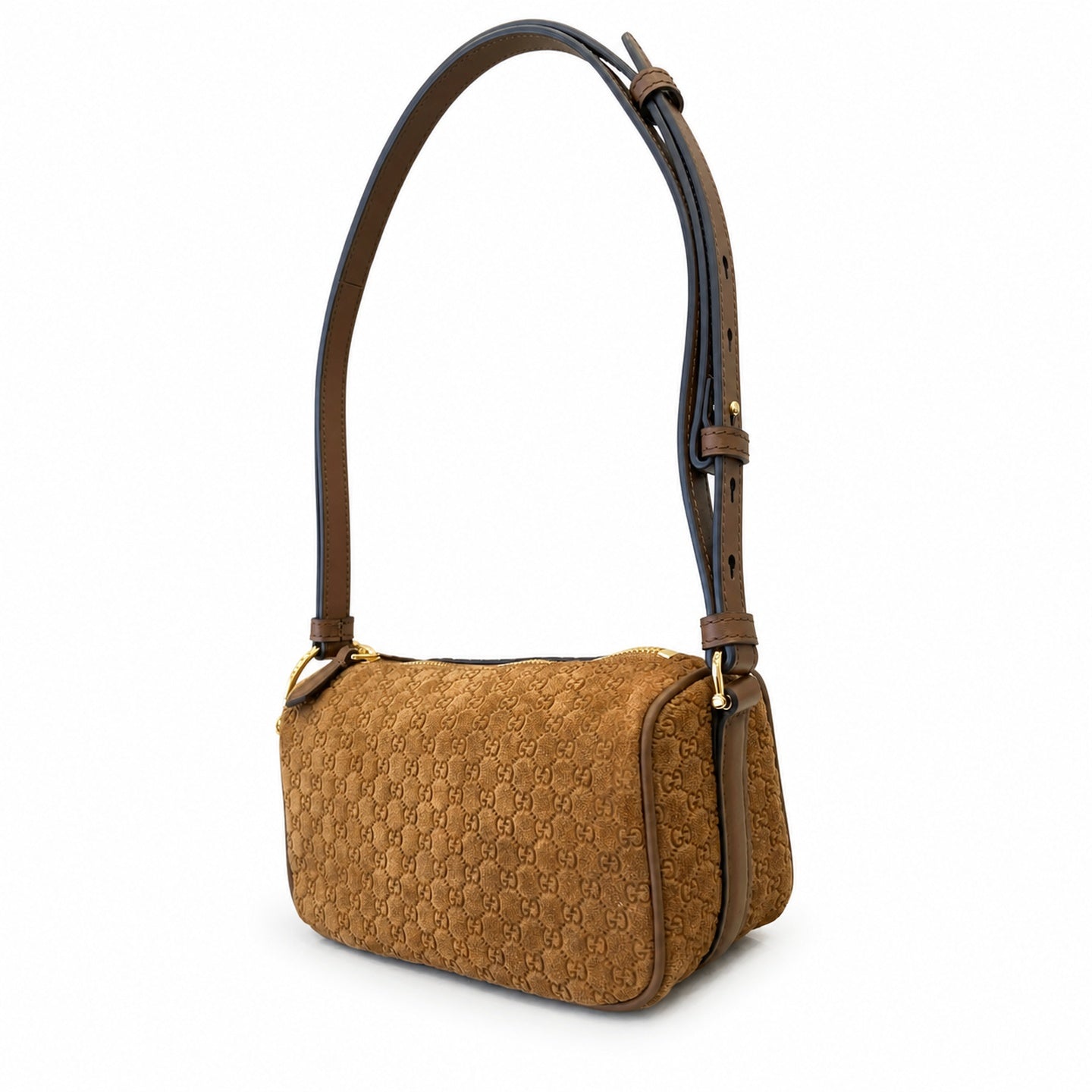 Gucci Cotton Suede Leather Brown Gold Bag