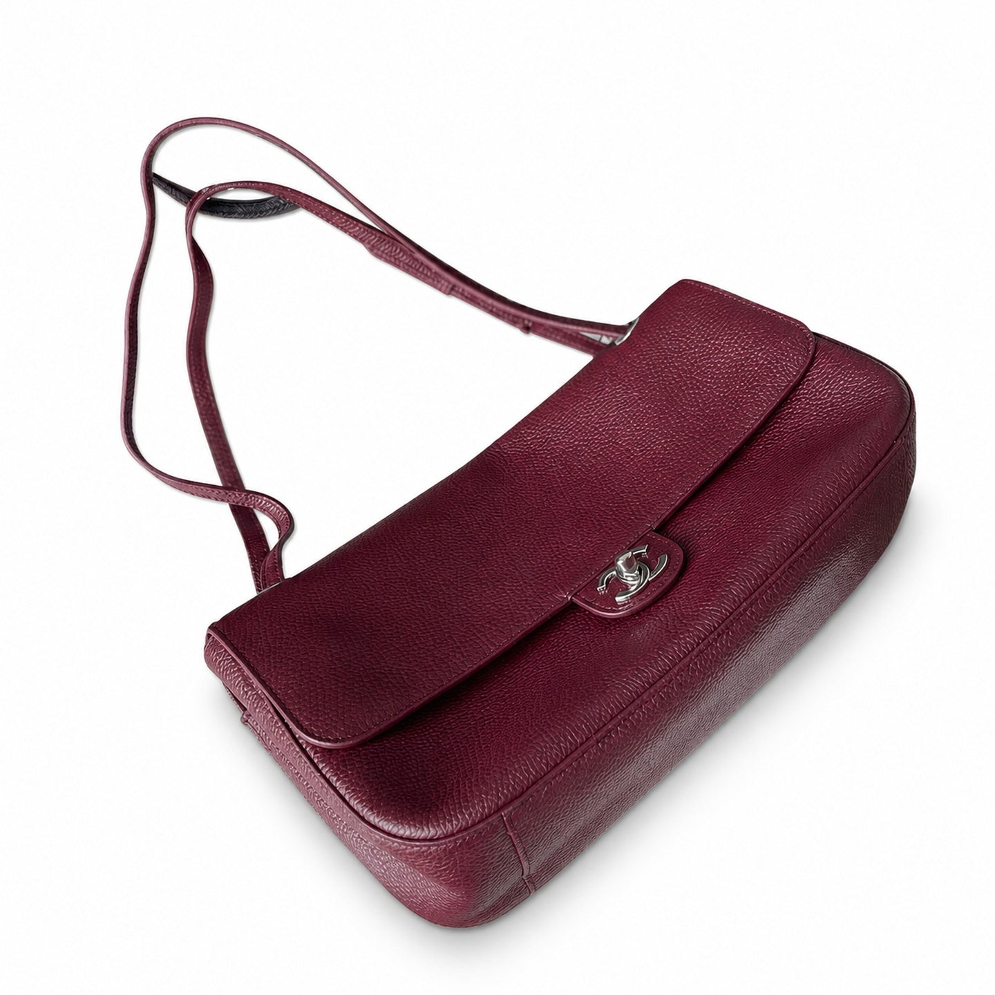 Chanel Small Leather Silver Burgundy Bag