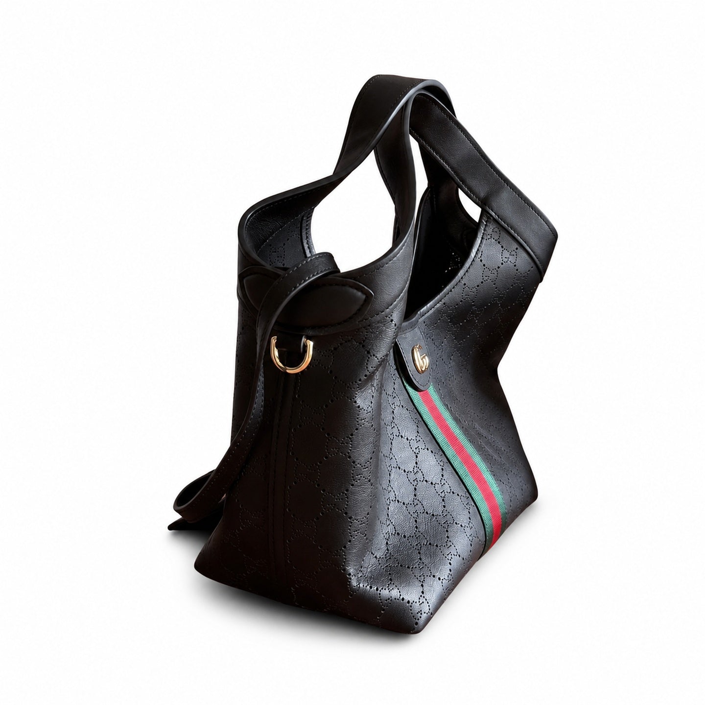 Gucci Giglio Leather Black Beige Gold Clutch