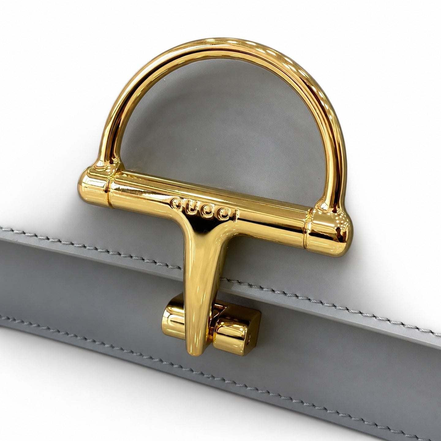 Gucci Horsebit Small Leather Gray Gold Shoulder Bag