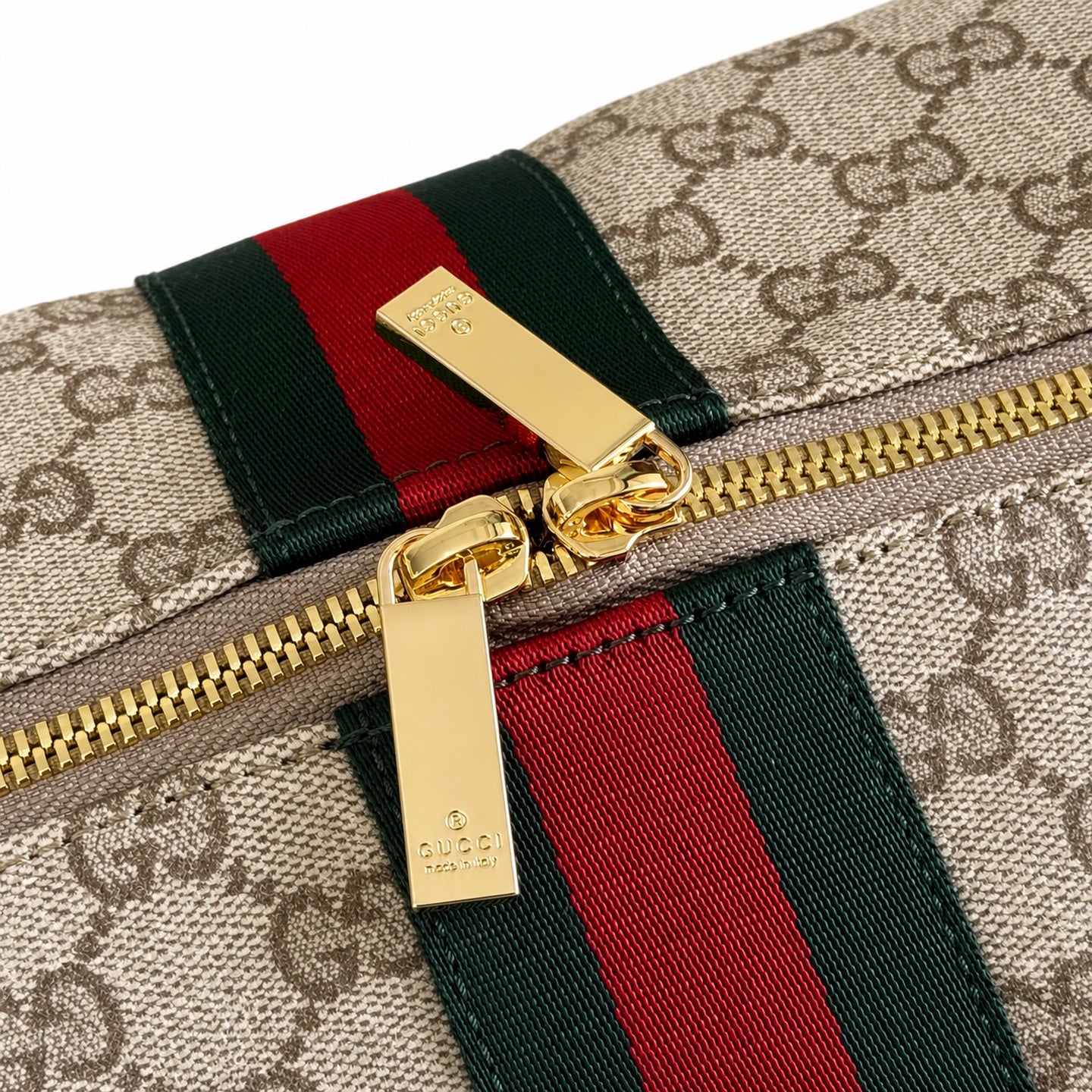 Gucci Cotton Canvas Leather Brown Gold Boston Bag