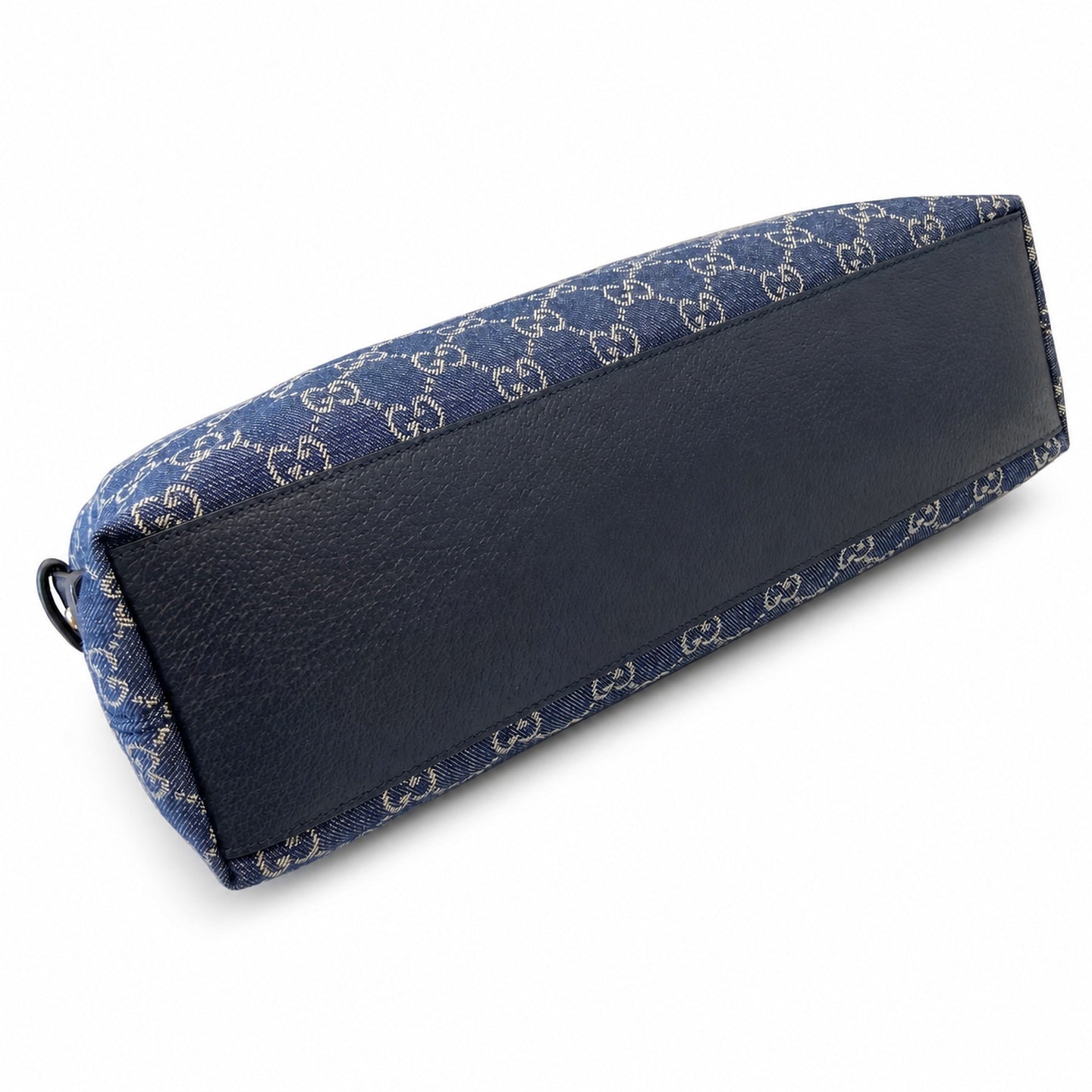 Gucci Horsebit Cotton Denim Canvas Leather White Brown Blue Gold Handbag