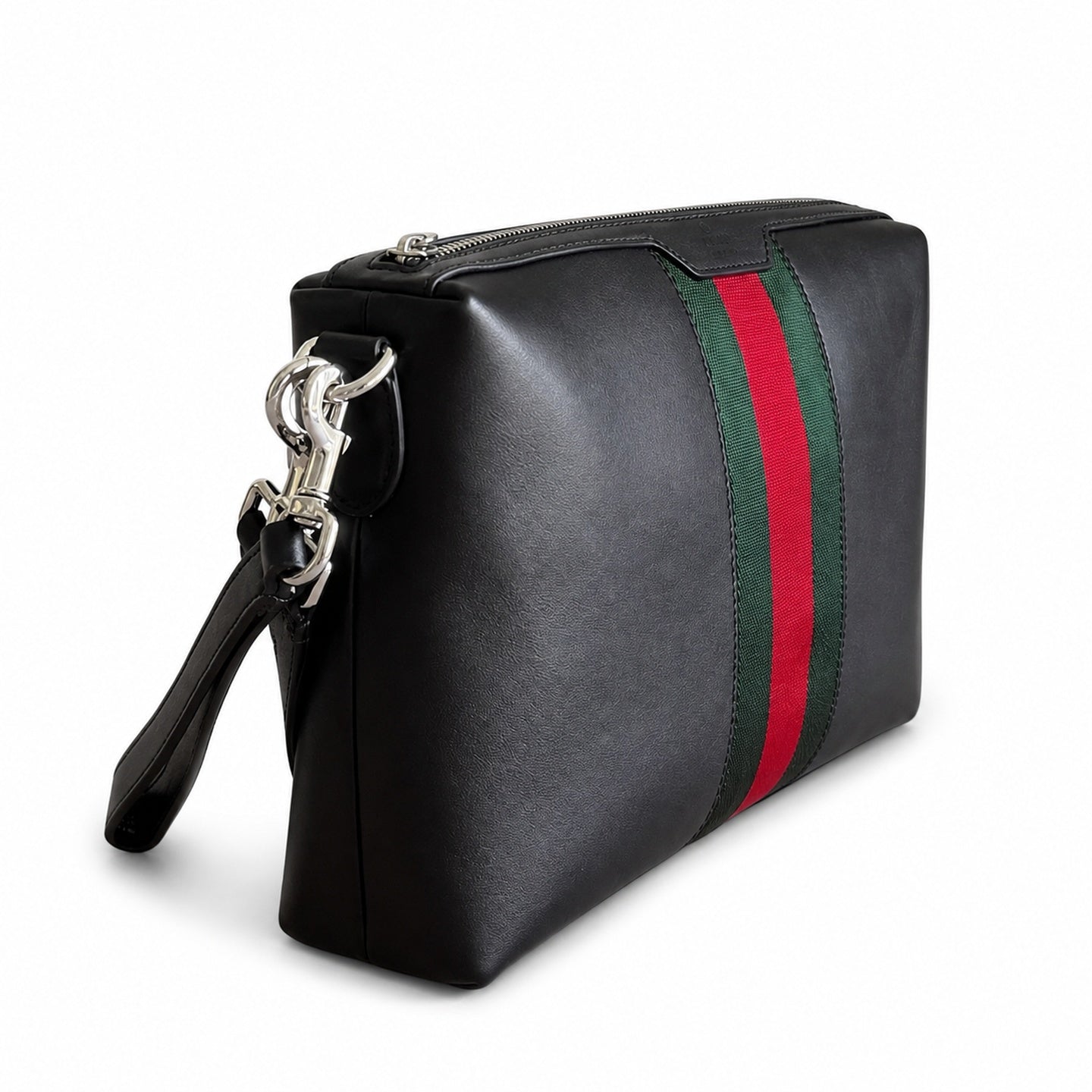 Gucci Nylon Leather Black Red Green Silver Handbag