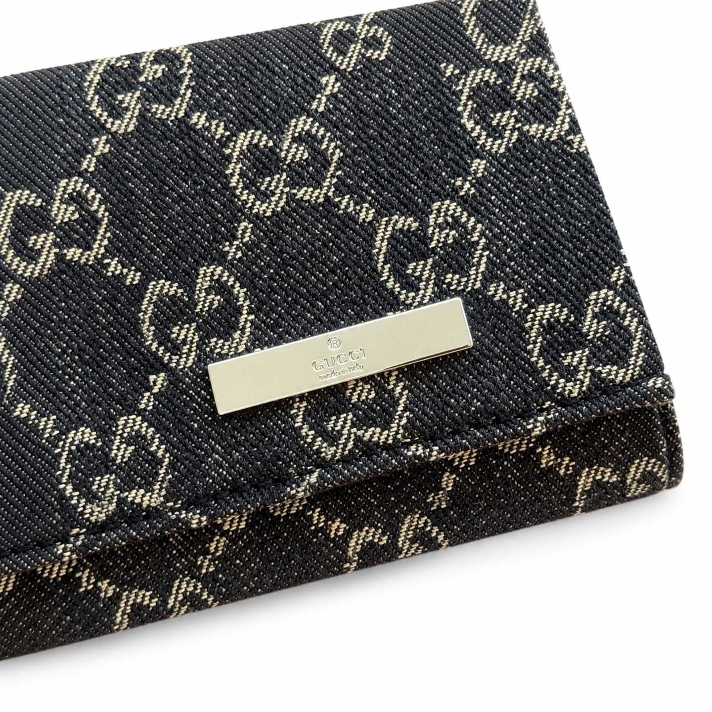 Gucci Denim Nylon Leather Black Blue Shoulder Bag