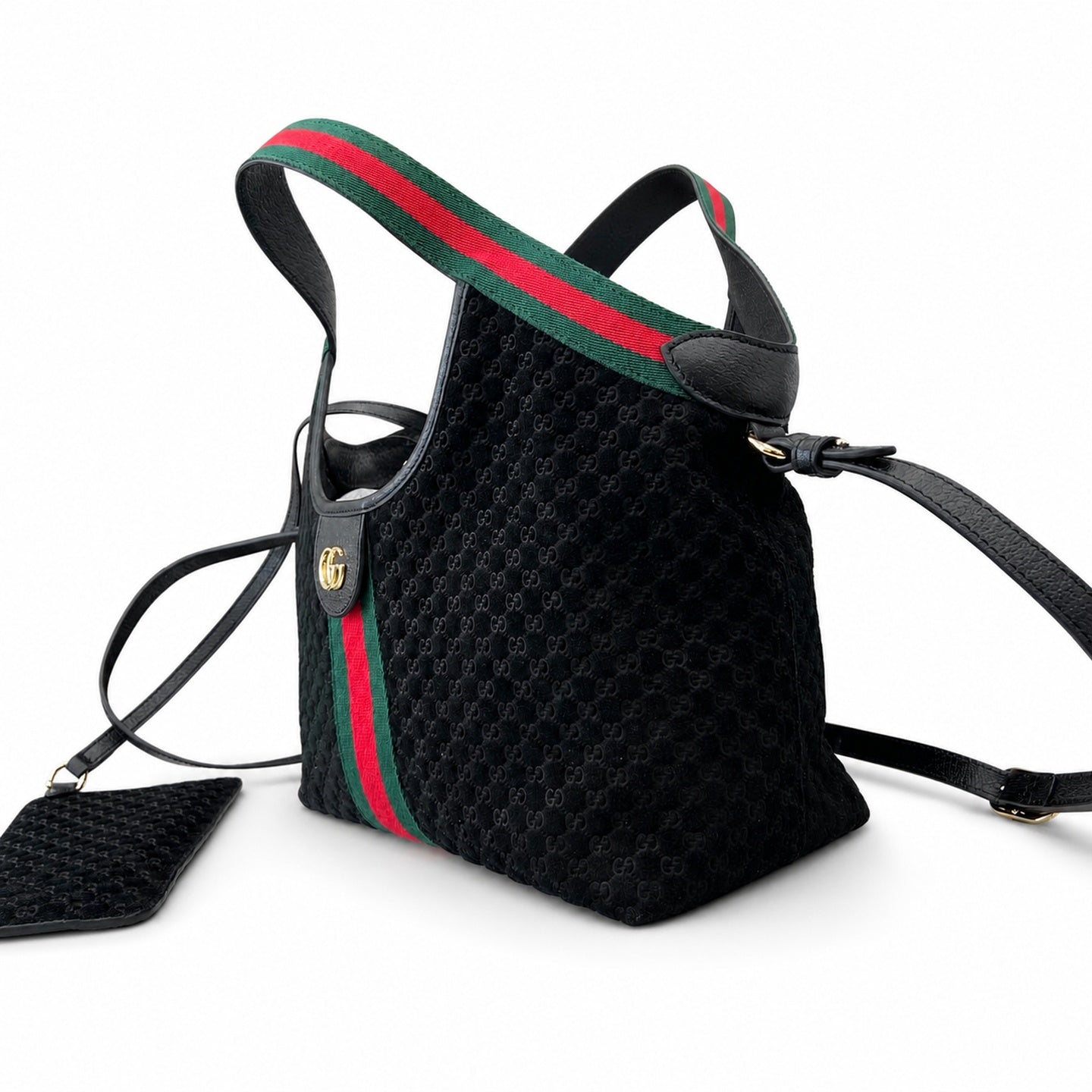 Gucci Giglio Small Cotton Suede Canvas Velvet Leather Black Red Green Gold Tote Bag