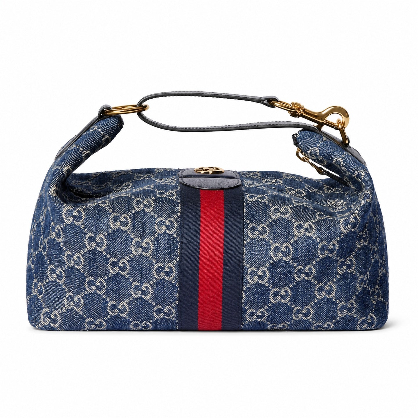 Gucci Cotton Denim Leather White Brown Blue Gold Bag