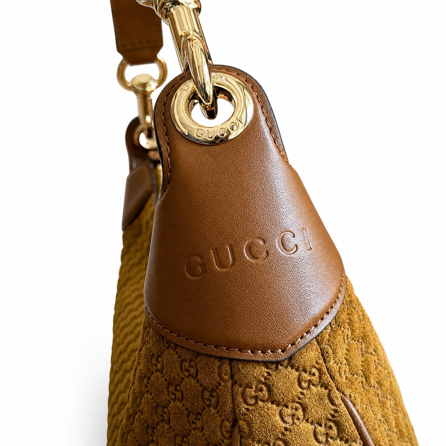 Gucci Cotton Suede Leather Brown Gold Handbag