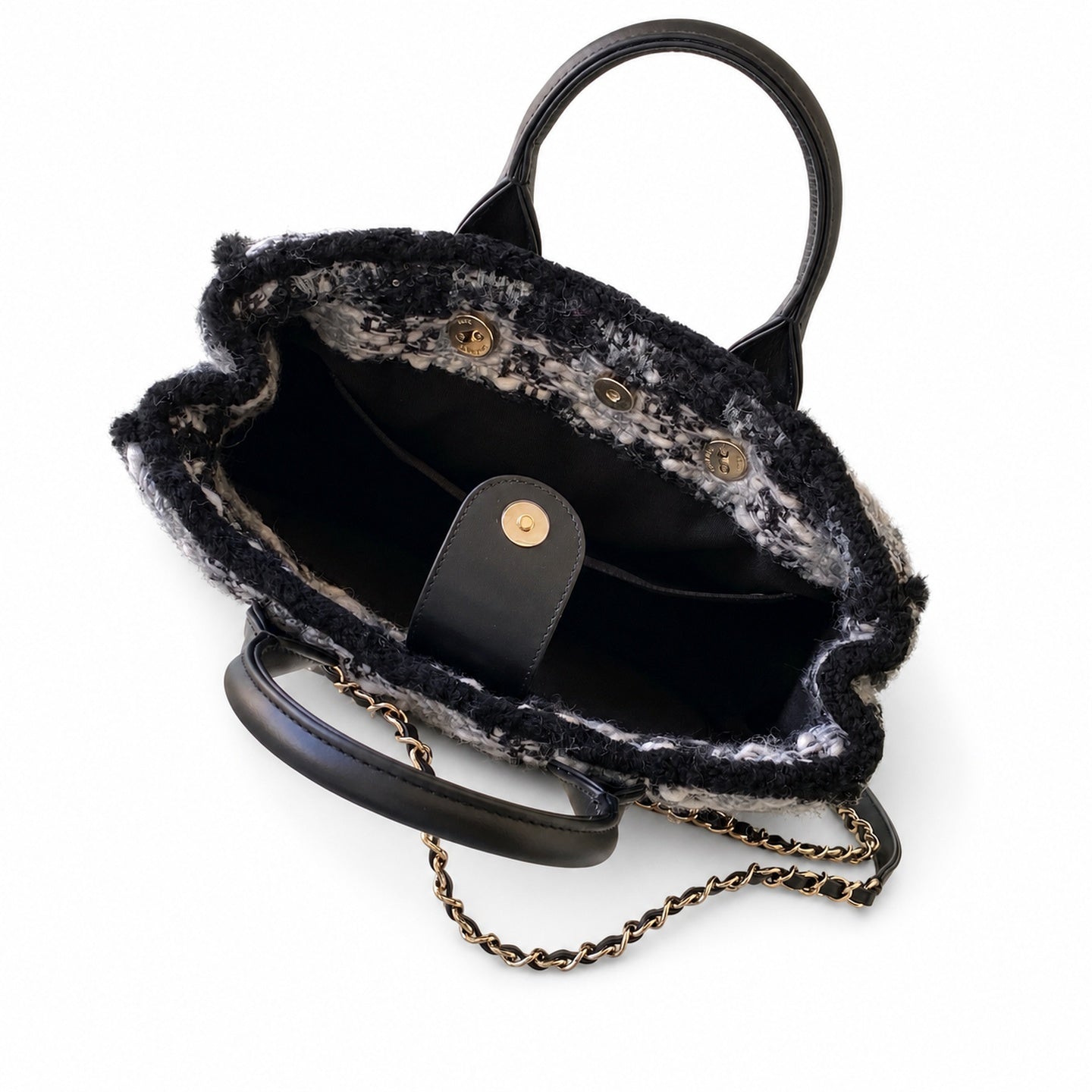Chanel 25 Tweed Leather Check Black Gray Silver Handbag