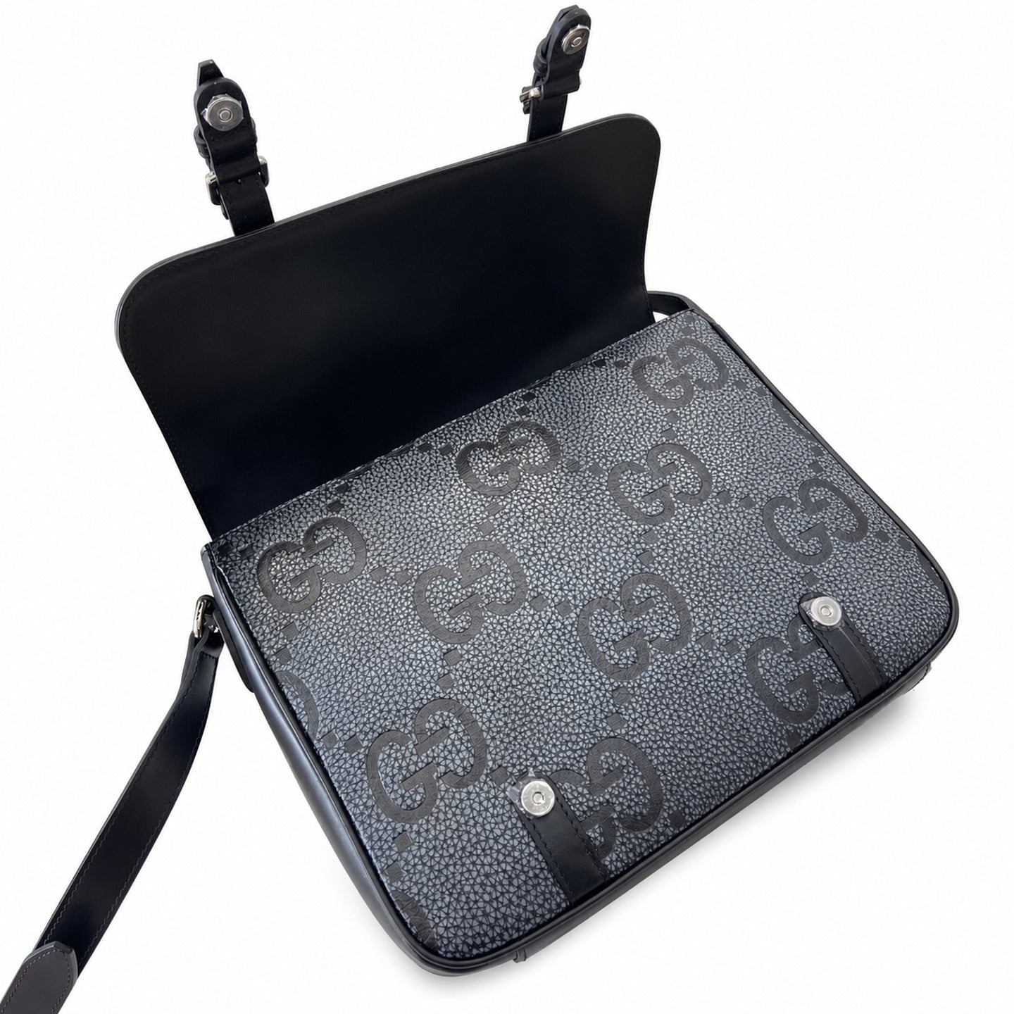 Gucci Medium Cotton Leather Black Gray Messenger Bag