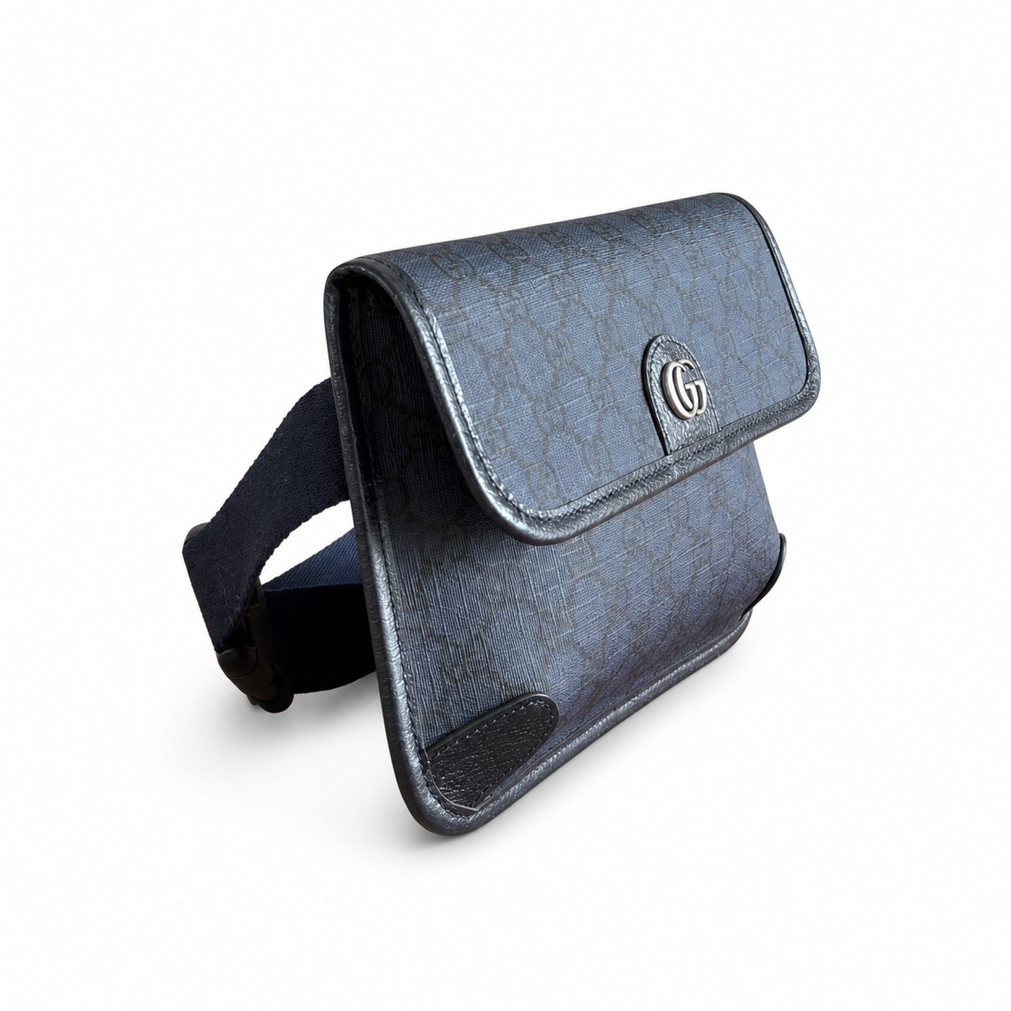 Gucci Ophidia Men's Supreme Small Cotton Canvas Leather Black Gray Blue Waist Bag
