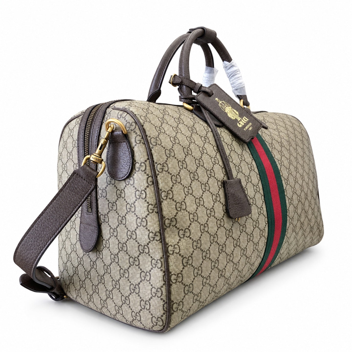 Gucci Cotton Leather Beige Brown Green Gold Bag