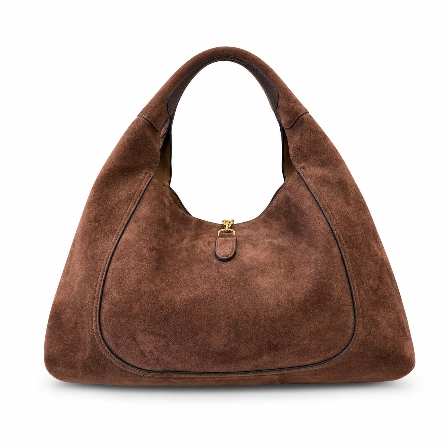 Gucci Horsebit Large Suede Leather Brown Gold Shoulder Bag