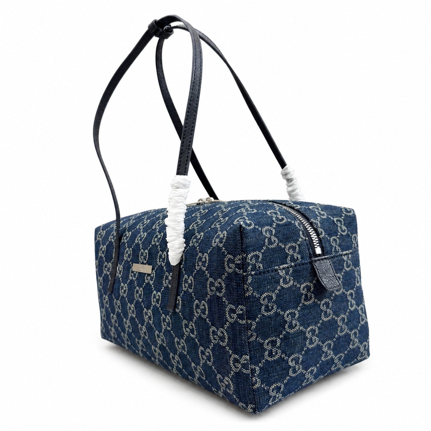 Gucci Denim Nylon Leather Blue Boston Bag