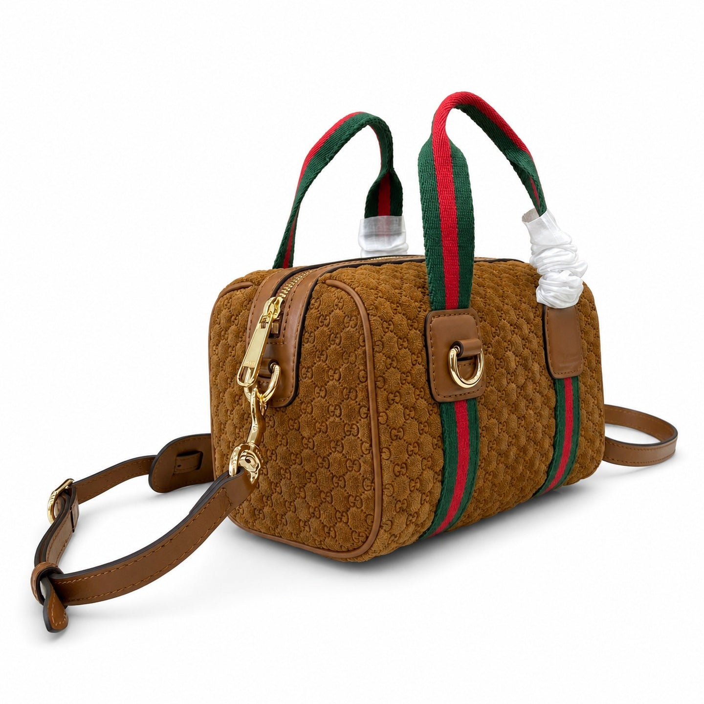 Gucci Mini Cotton Denim Suede Leather Brown Gold Handbag