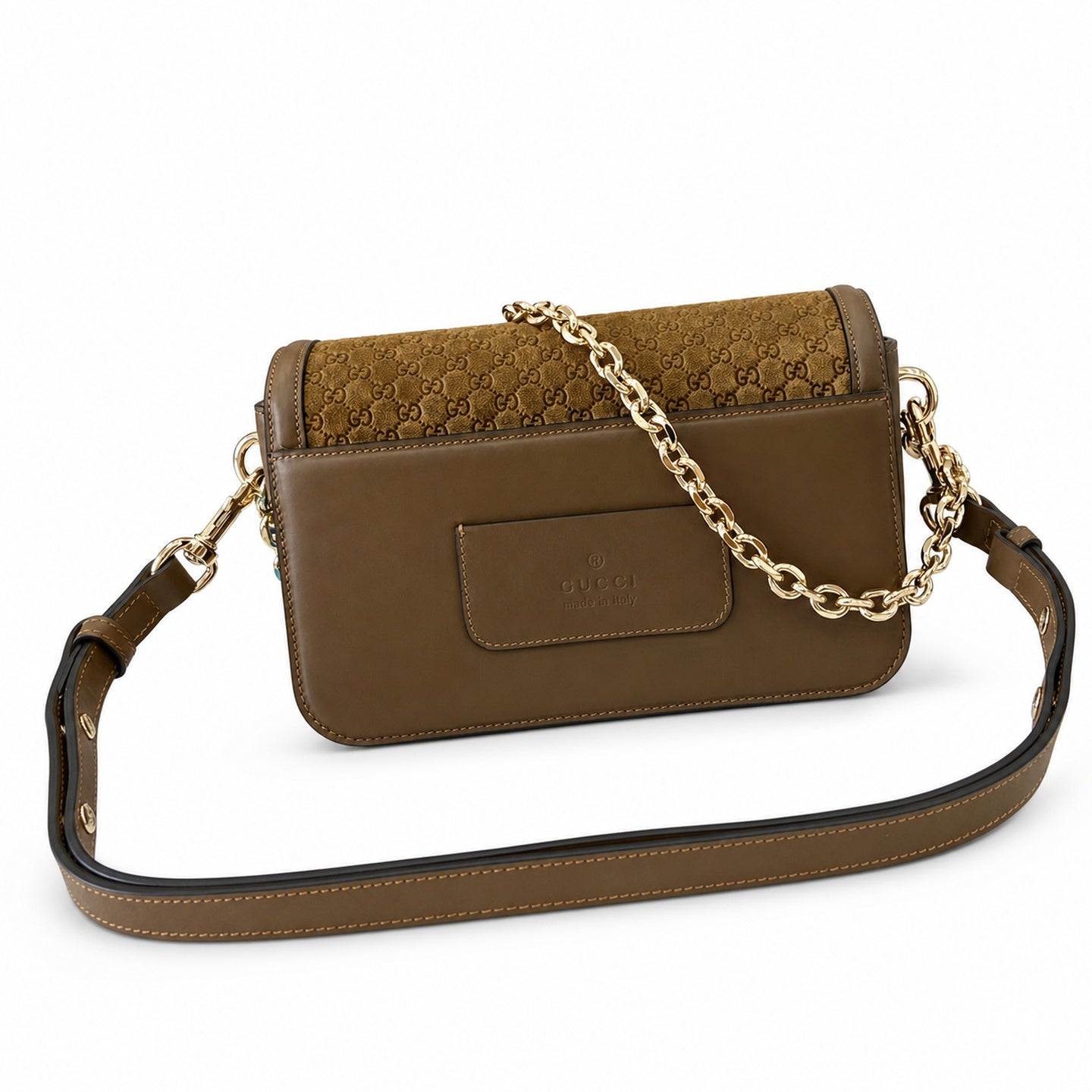 Gucci Cotton Suede Velvet Leather Beige Brown Gold Shoulder Bag