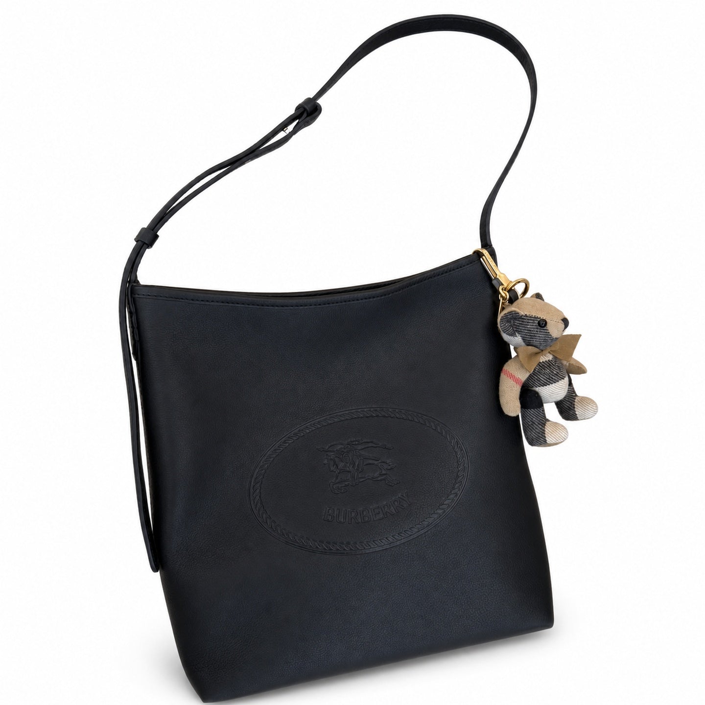 Burberry Small Cotton Jacquard Leather Check Tote Bag