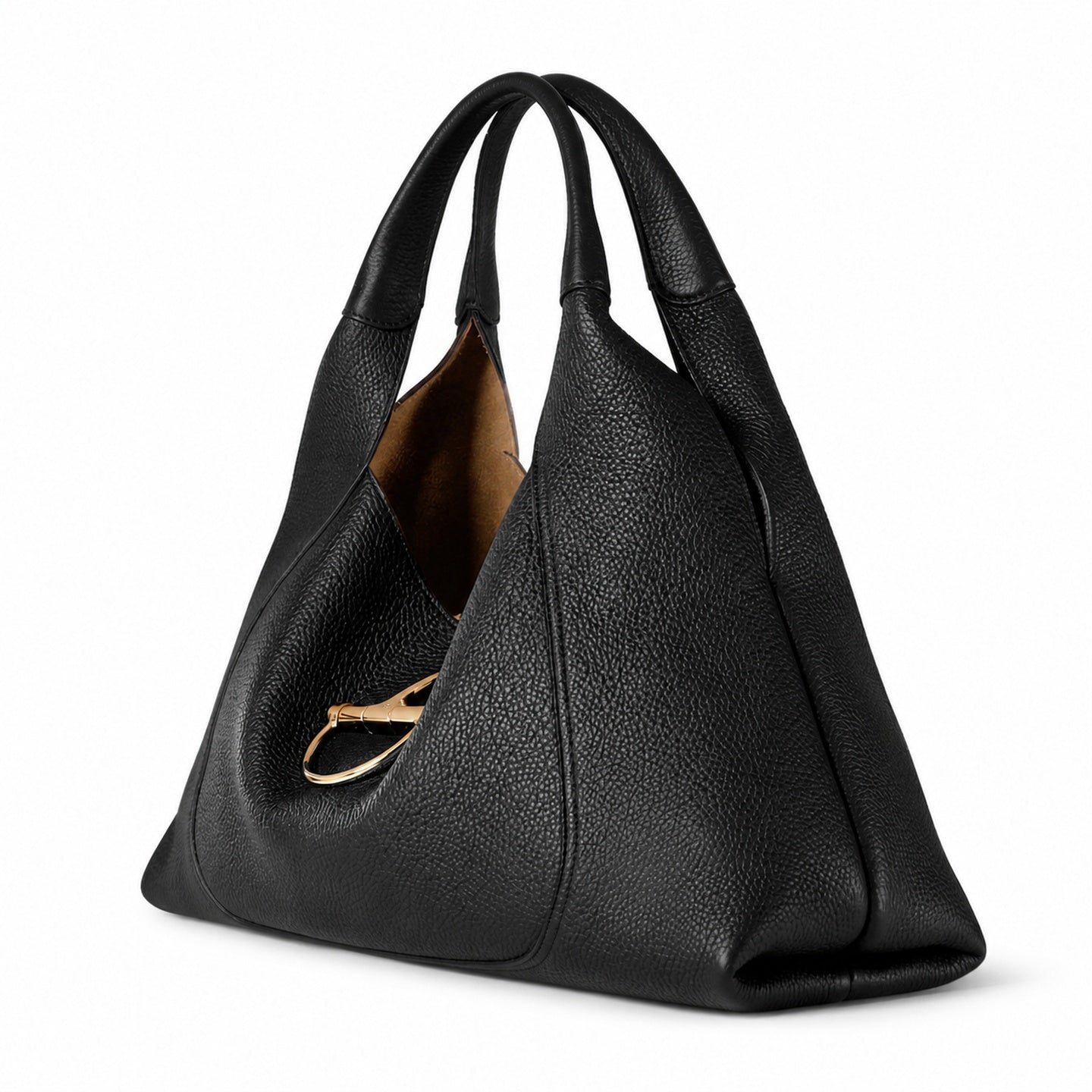 Gucci Horsebit Large Leather Black Brown Gold Shoulder Bag