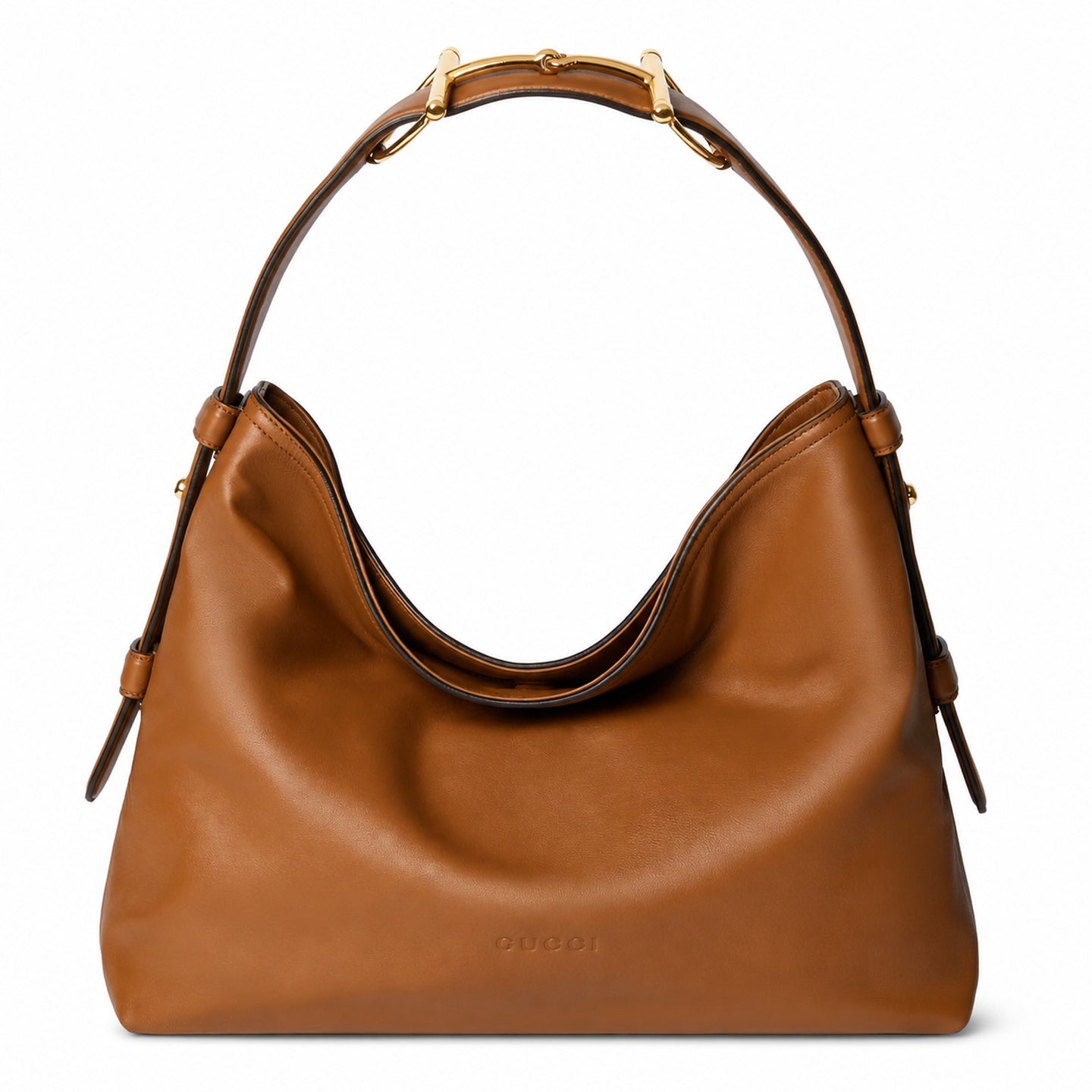 Gucci Horsebit Cotton Leather Brown Gold Handbag