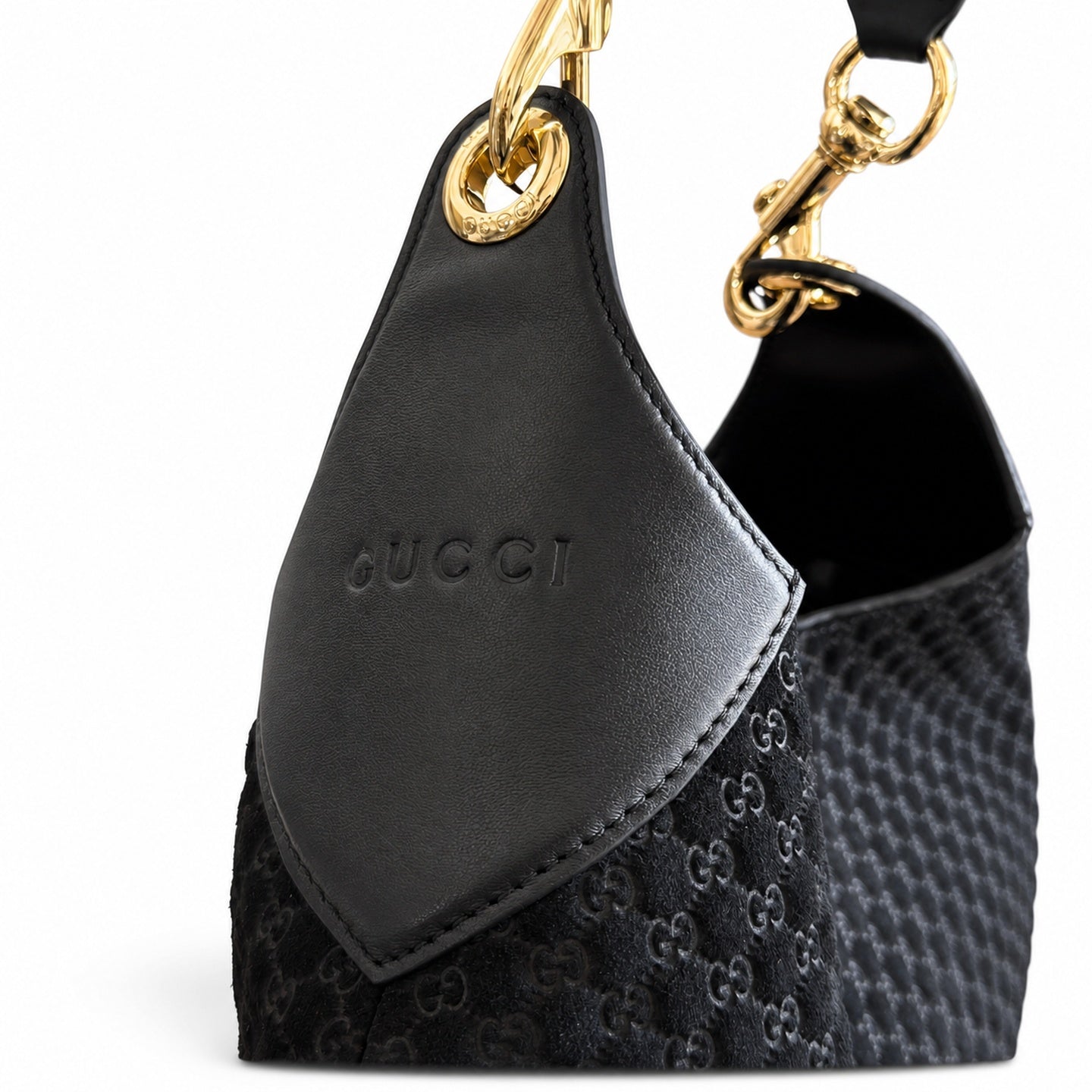 Gucci Suede Velvet Leather Black Brown Gold Bag