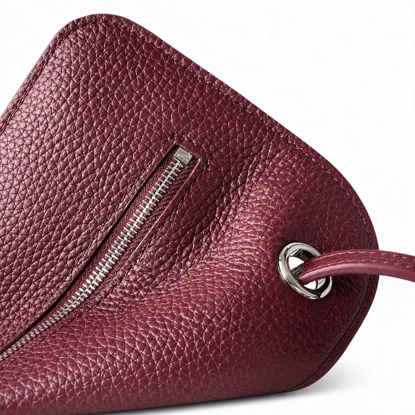 Chanel Small Leather Silver Burgundy Bag