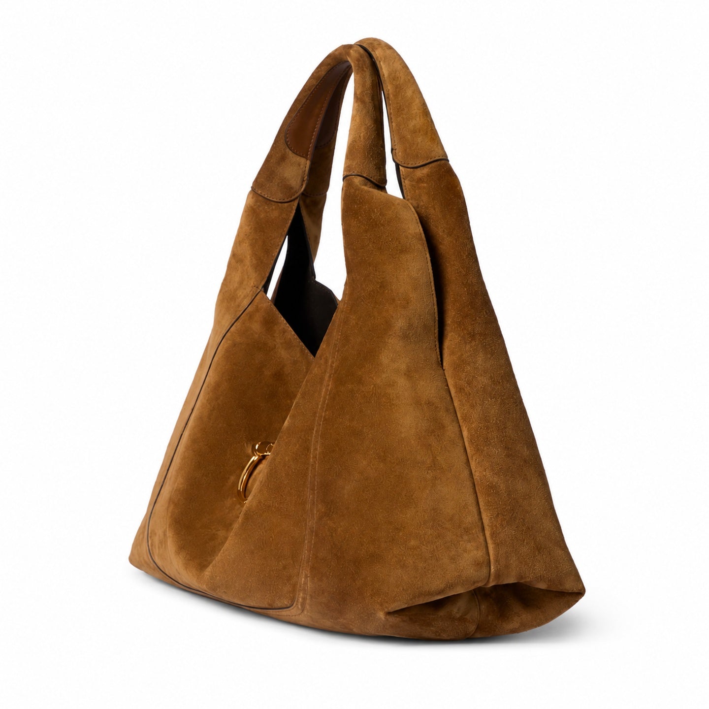 Gucci Horsebit Large Suede Brown Gold Shoulder Bag