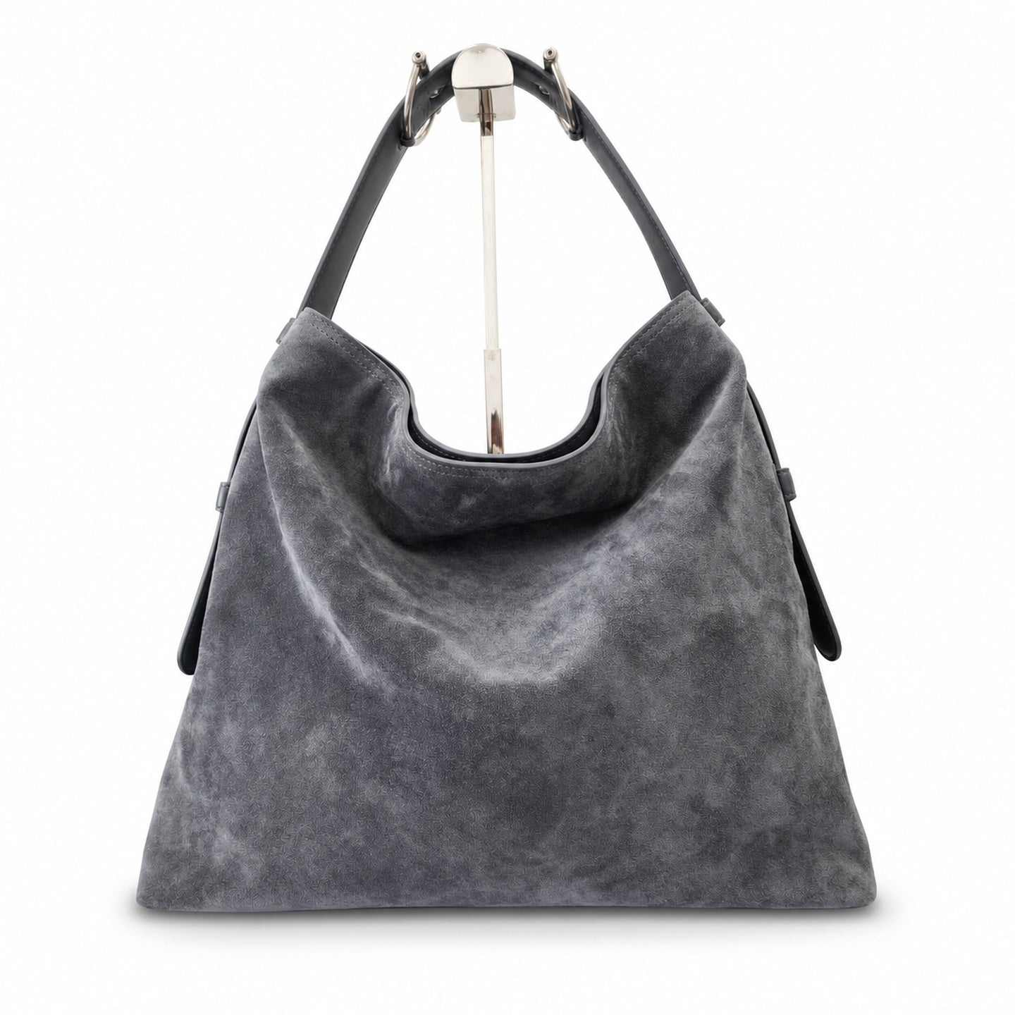 Gucci Horsebit Cotton Suede Leather Gray Gold Handbag