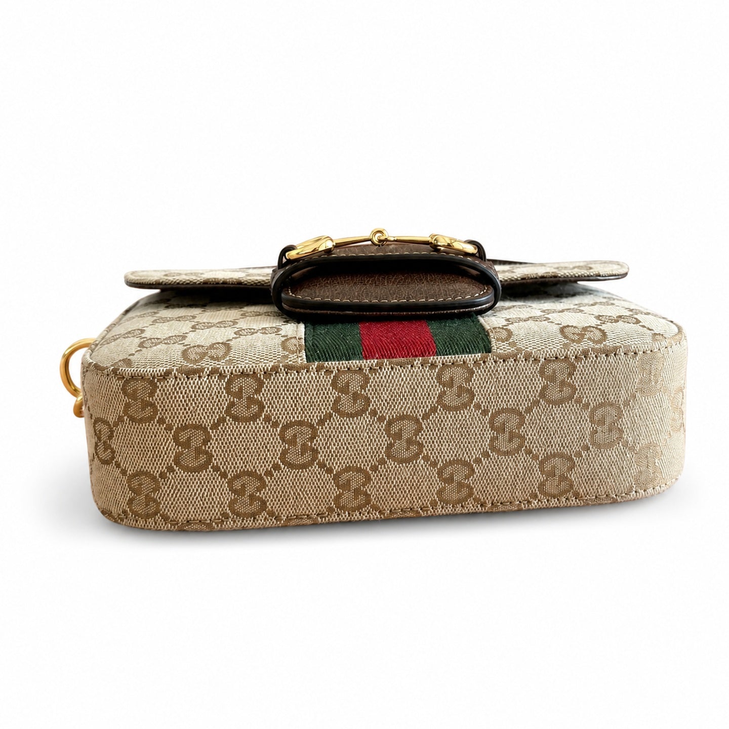 Gucci Horsebit 1955 Canvas Leather Beige Brown Gold Bag