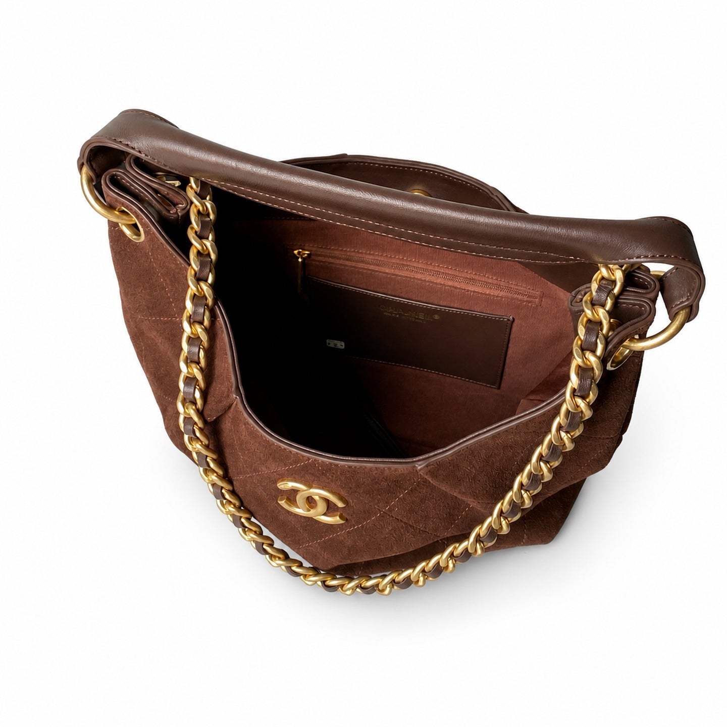 Chanel Large Suede Velvet Leather Gold Bag