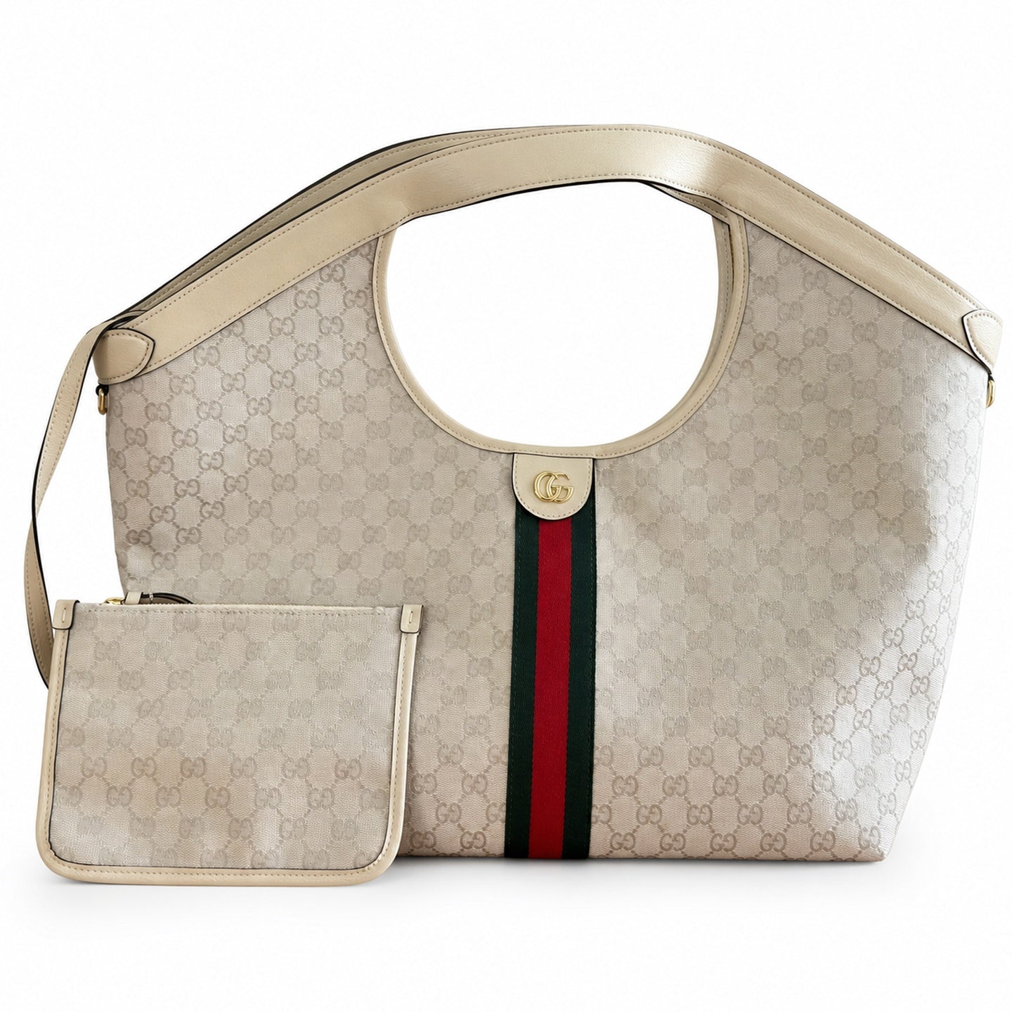 Gucci Giglio Canvas Leather White Brown Red Green Gold Handbag