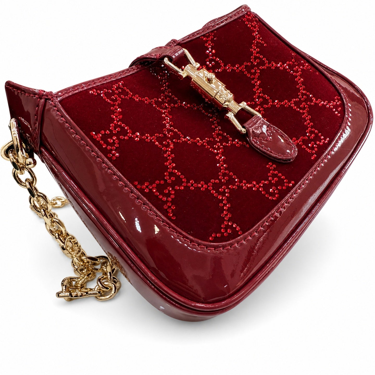 Gucci Jackie 1961 Silk Velvet Leather Red Gold Handbag