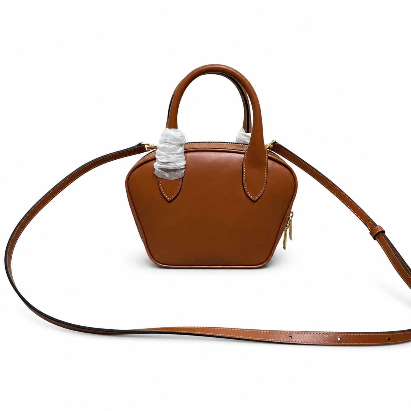 Celine Triomphe Mini Leather Brown Bowling Bag
