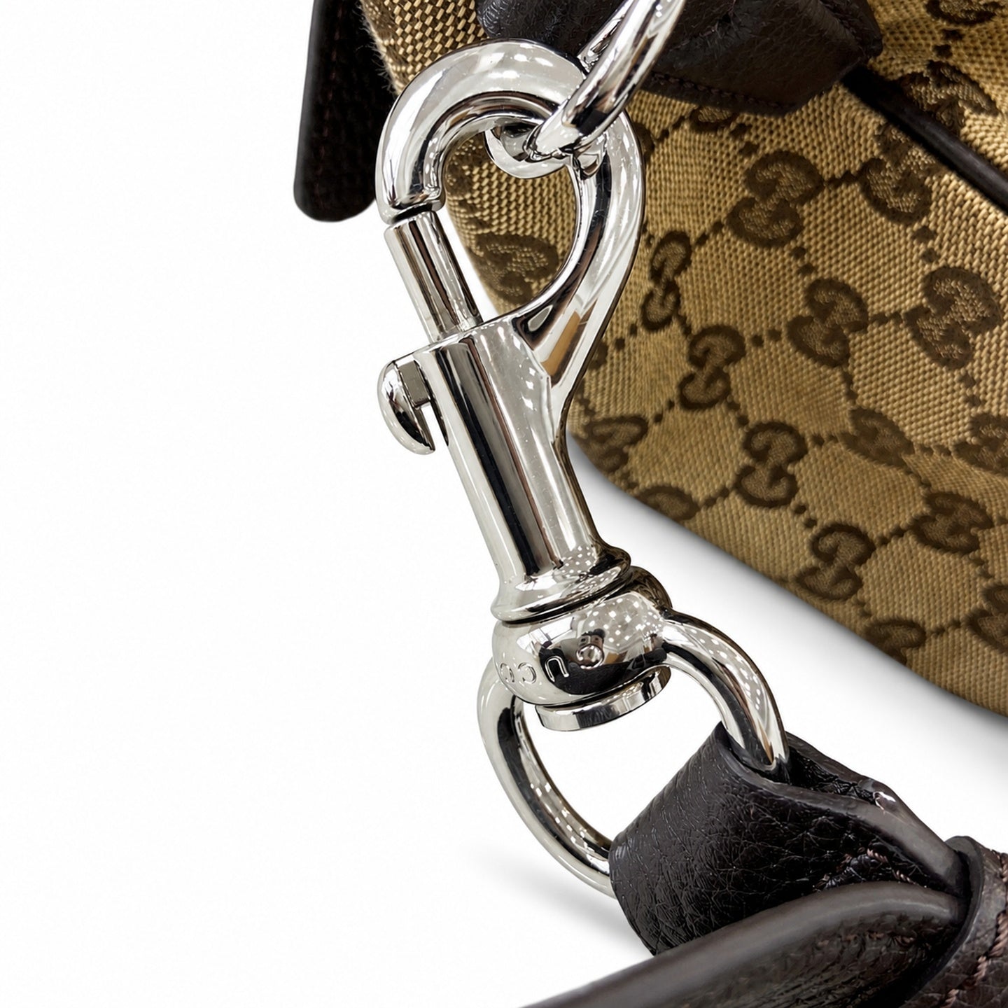 Gucci Small Cotton Canvas Leather Beige Brown Shoulder Bag