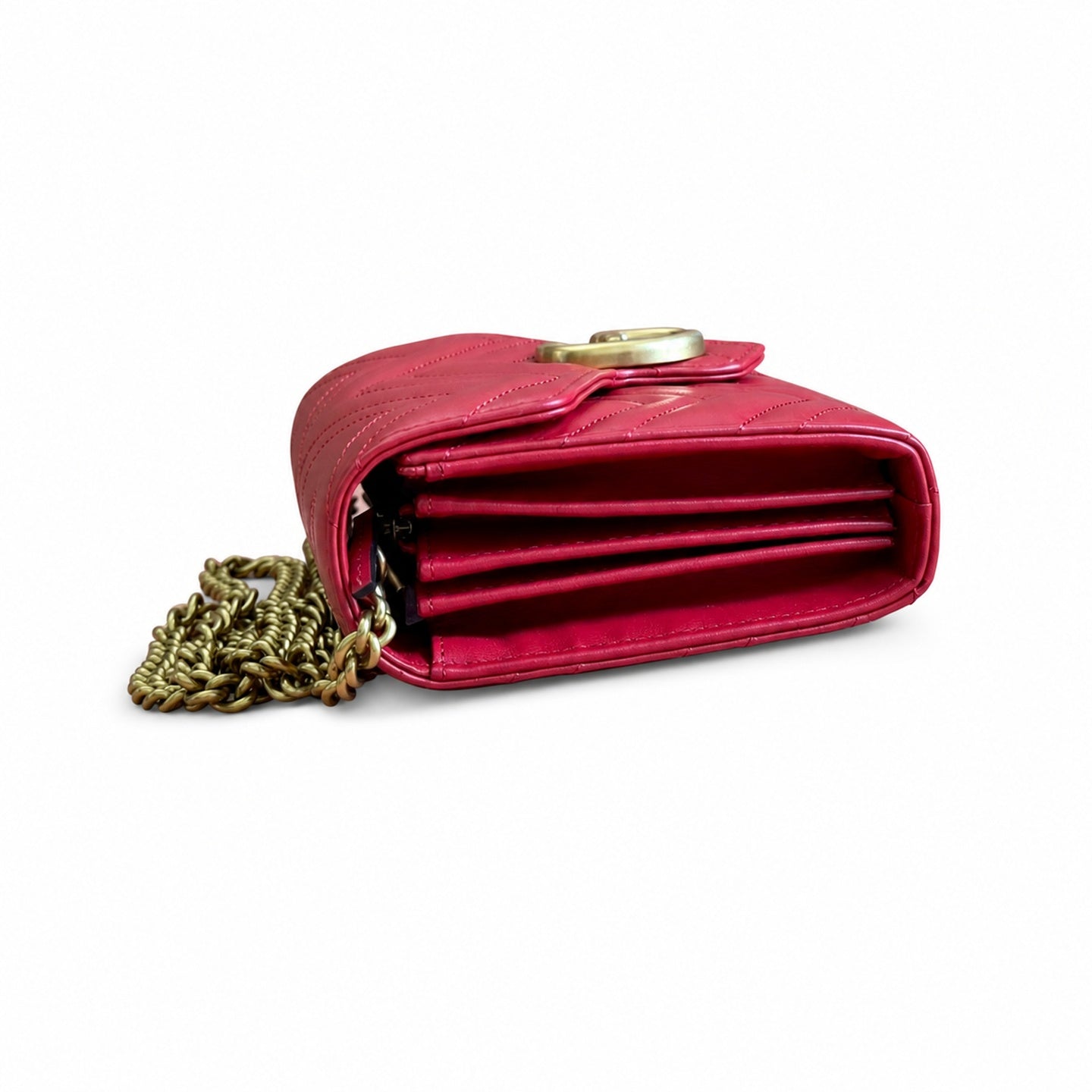 Gucci GG Marmont Mini Quilted Matelasse Leather Beige Red Handbag