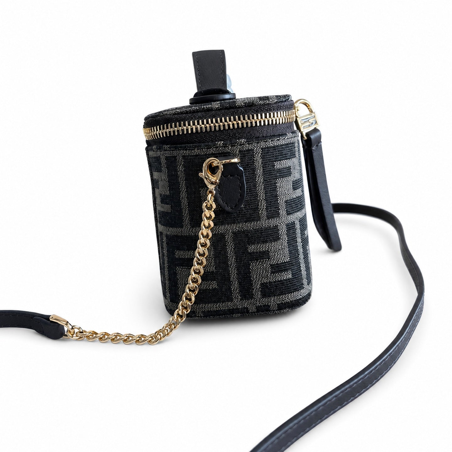 Fendi Mini Jacquard Leather Brown Gold Vanity Bag