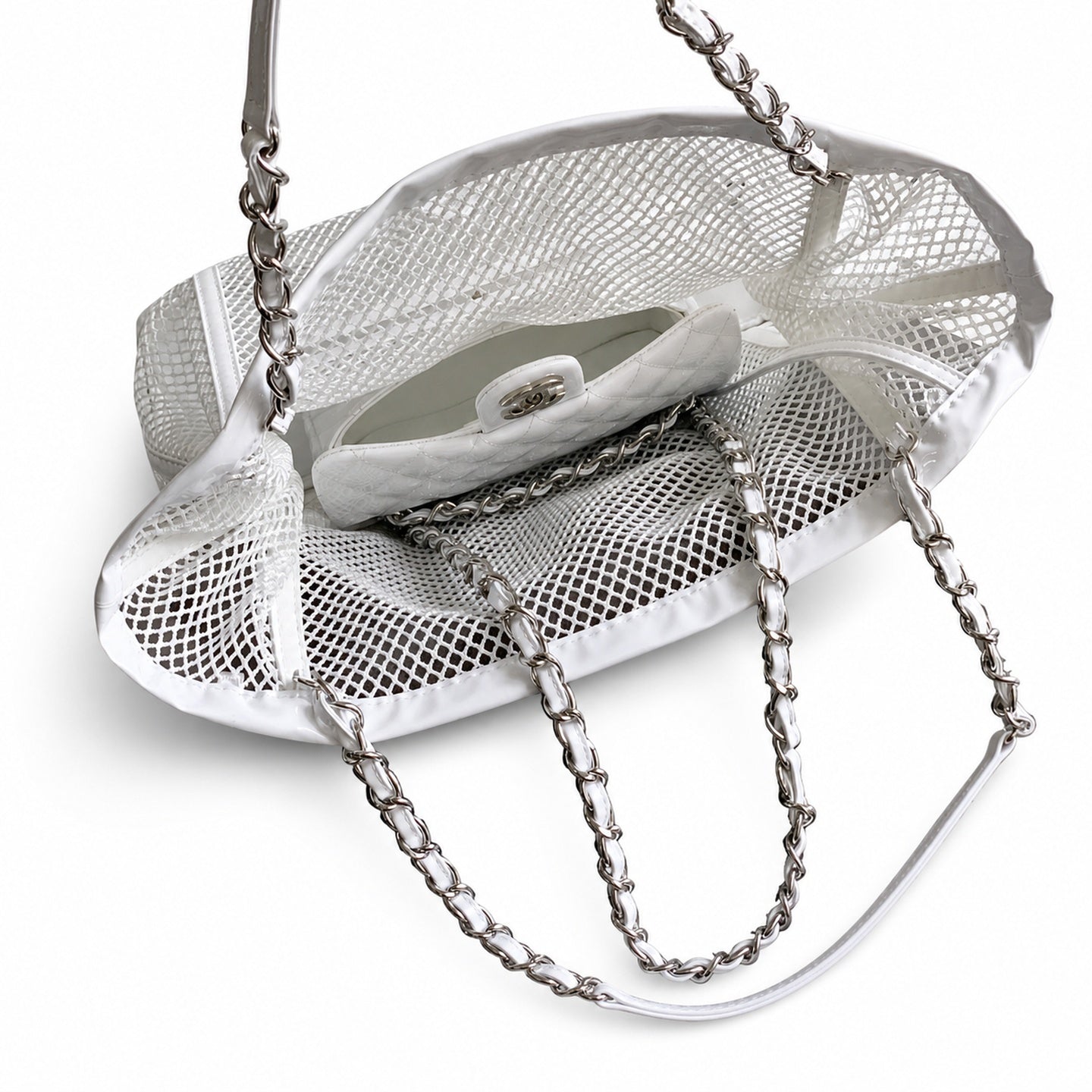 Chanel Large Patent Leather White Bag